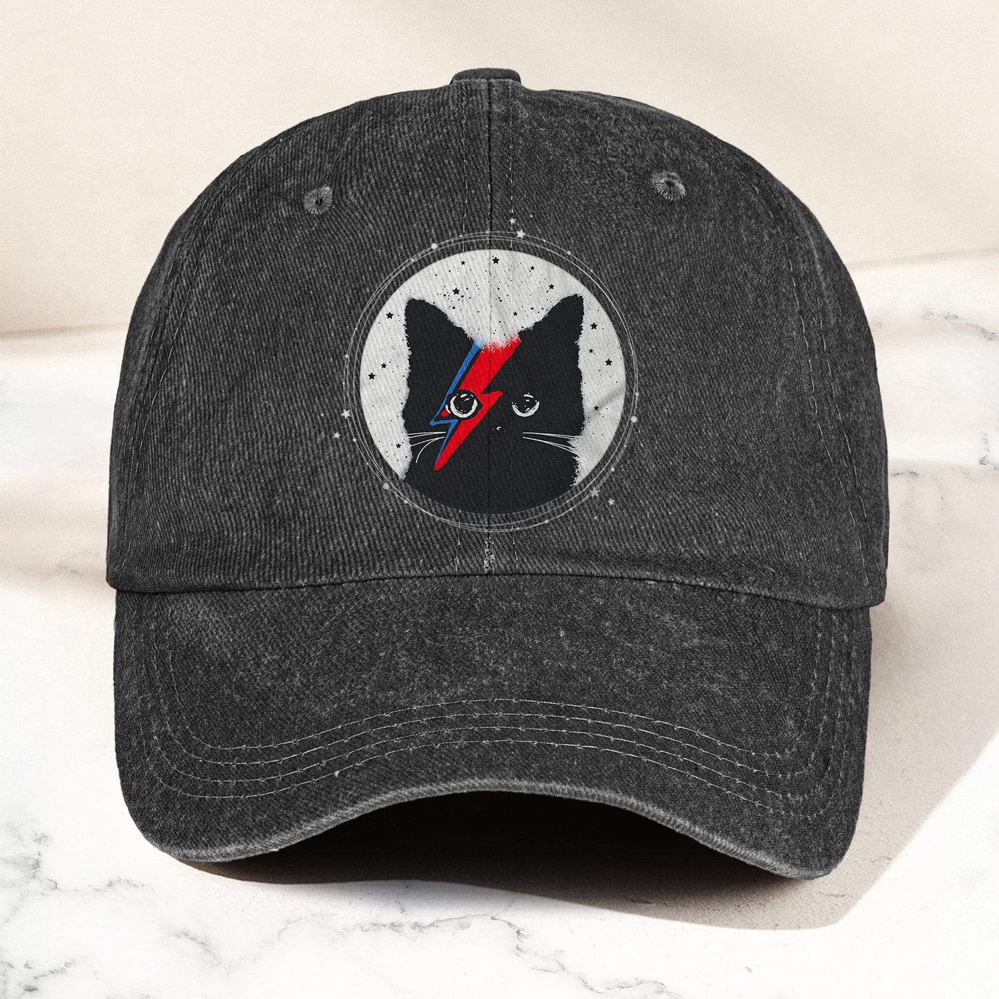 Ziggy Stardust Cat David Bowie Vintage Denim Cap – Retro Music David Bowie Cap Gift For Dad (With Box)
