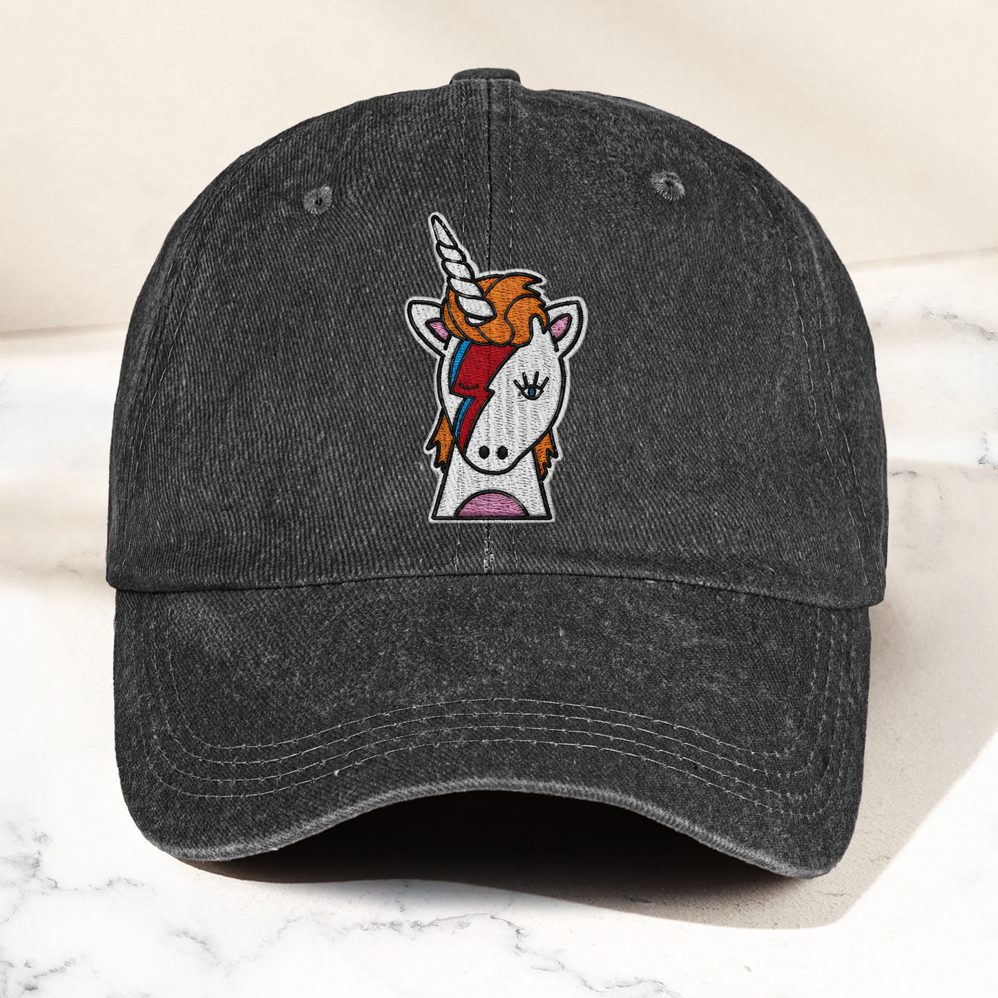 David Bowie Unicorn Lightning Bolt Denim Cap – Retro Music Fan Cap Gift For Dad (With Box)
