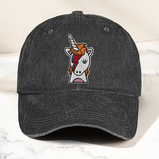 David Bowie Unicorn Lightning Bolt Denim Cap – Retro Music Fan Cap Gift For Dad (With Box)