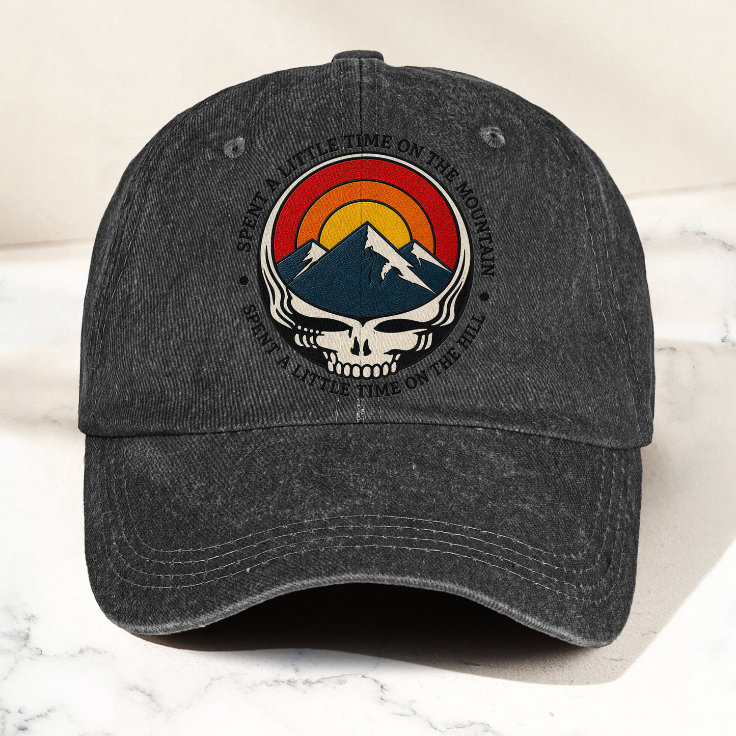 Grateful Dead Stealie Franklin's Tower Spent A Little Time On The Mountain Music Merch Denim Cap – Retro Vintage Dad Cap Gift For Dad (With Box)