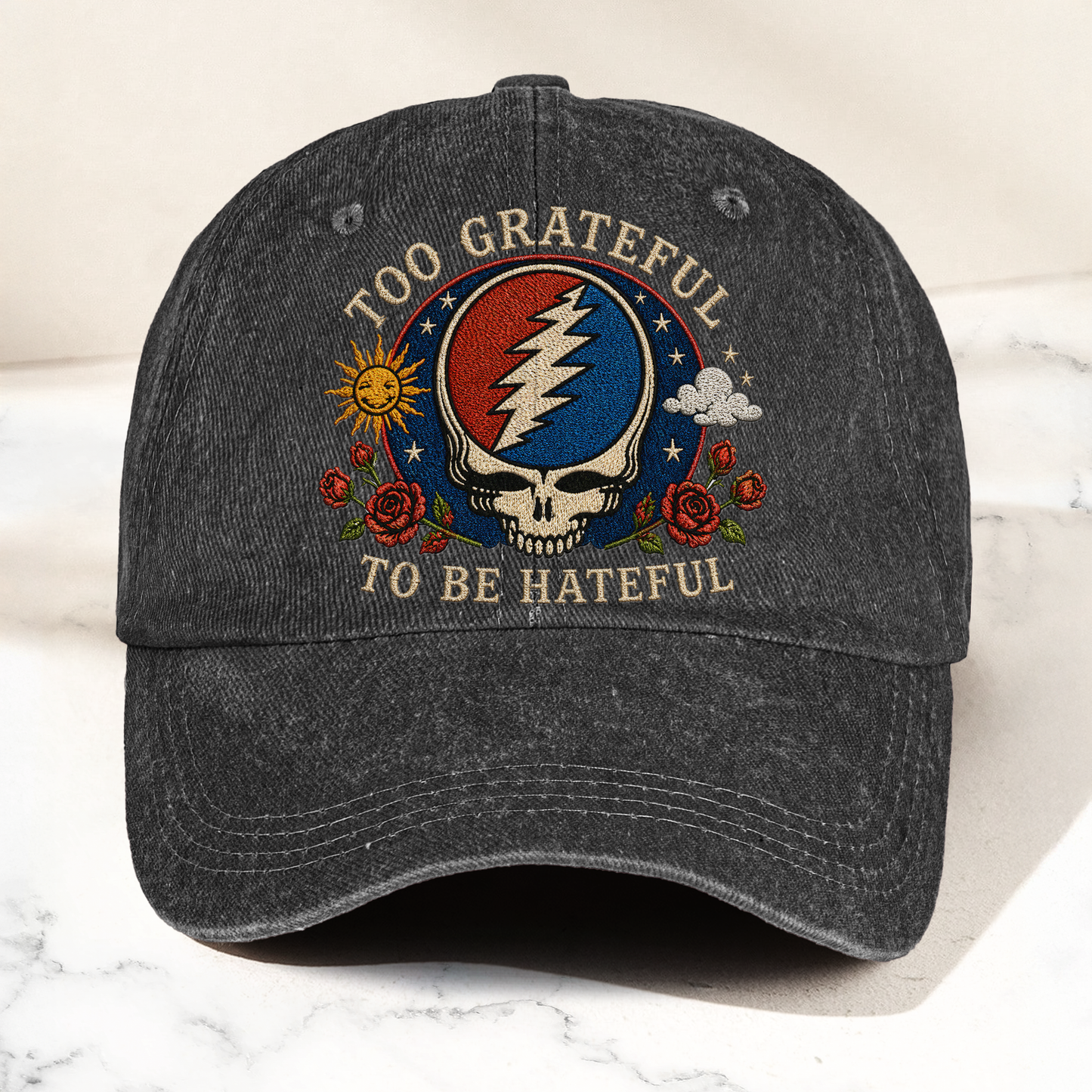 Grateful Dead Too Grateful To Be Hateful Vintage Dad Hat – Deadhead Camping Hat Gift