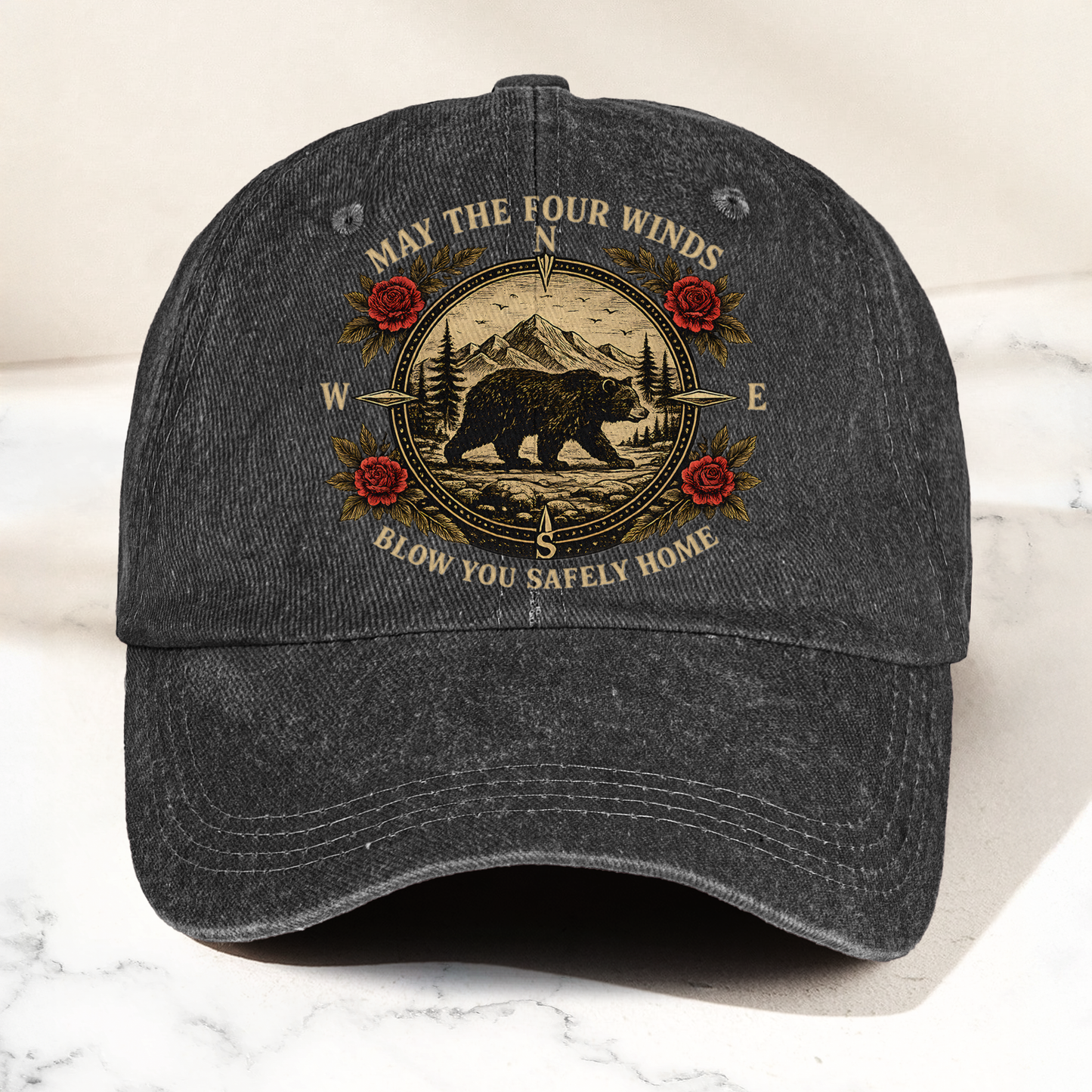 Grateful Dead Franklin's Tower May The Four Winds Blow You Safely Home Bear Nature Graphic Denim Cap – Retro Vintage Dad Cap Gift For Dad (With Box)