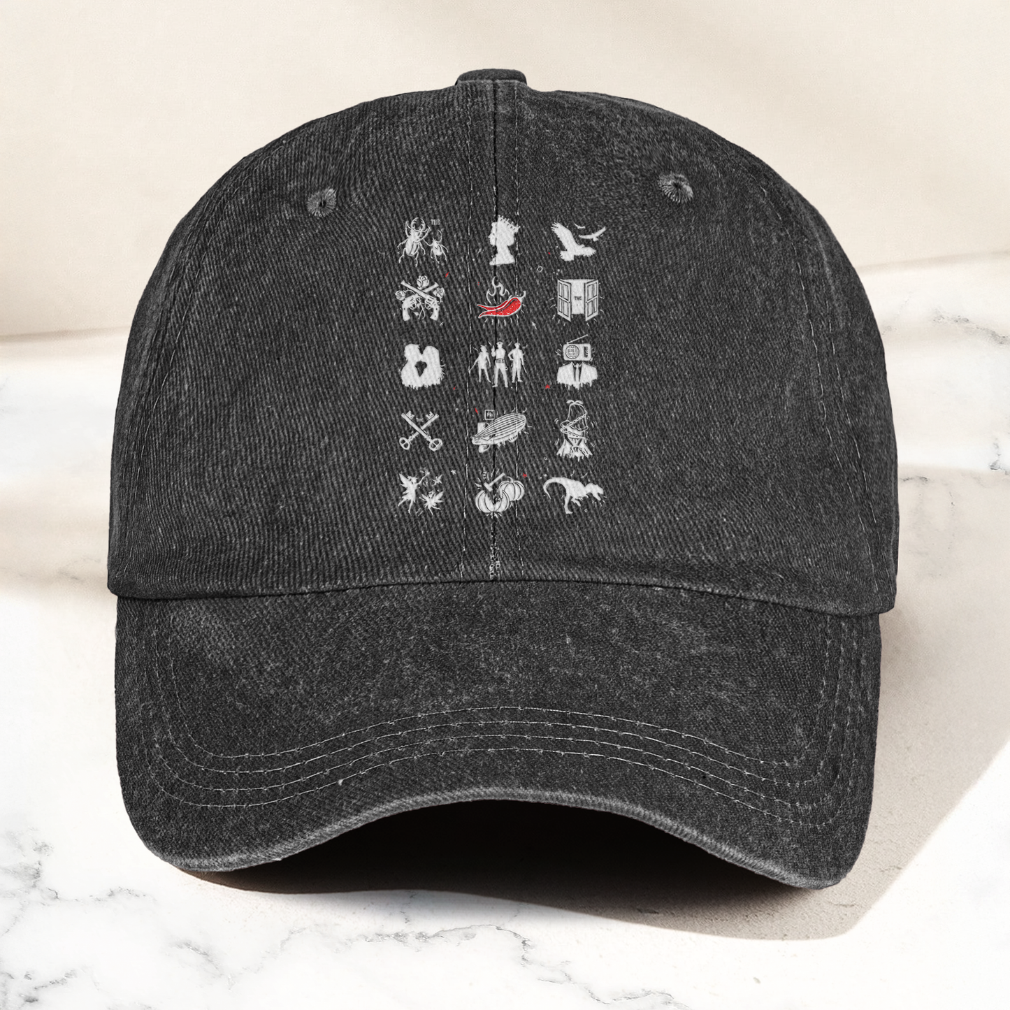 Talking Heads Symbols Cap – Vintage Washed Black Dad Hat, Minimalist Alternative Rock Icon Hat (With Box)