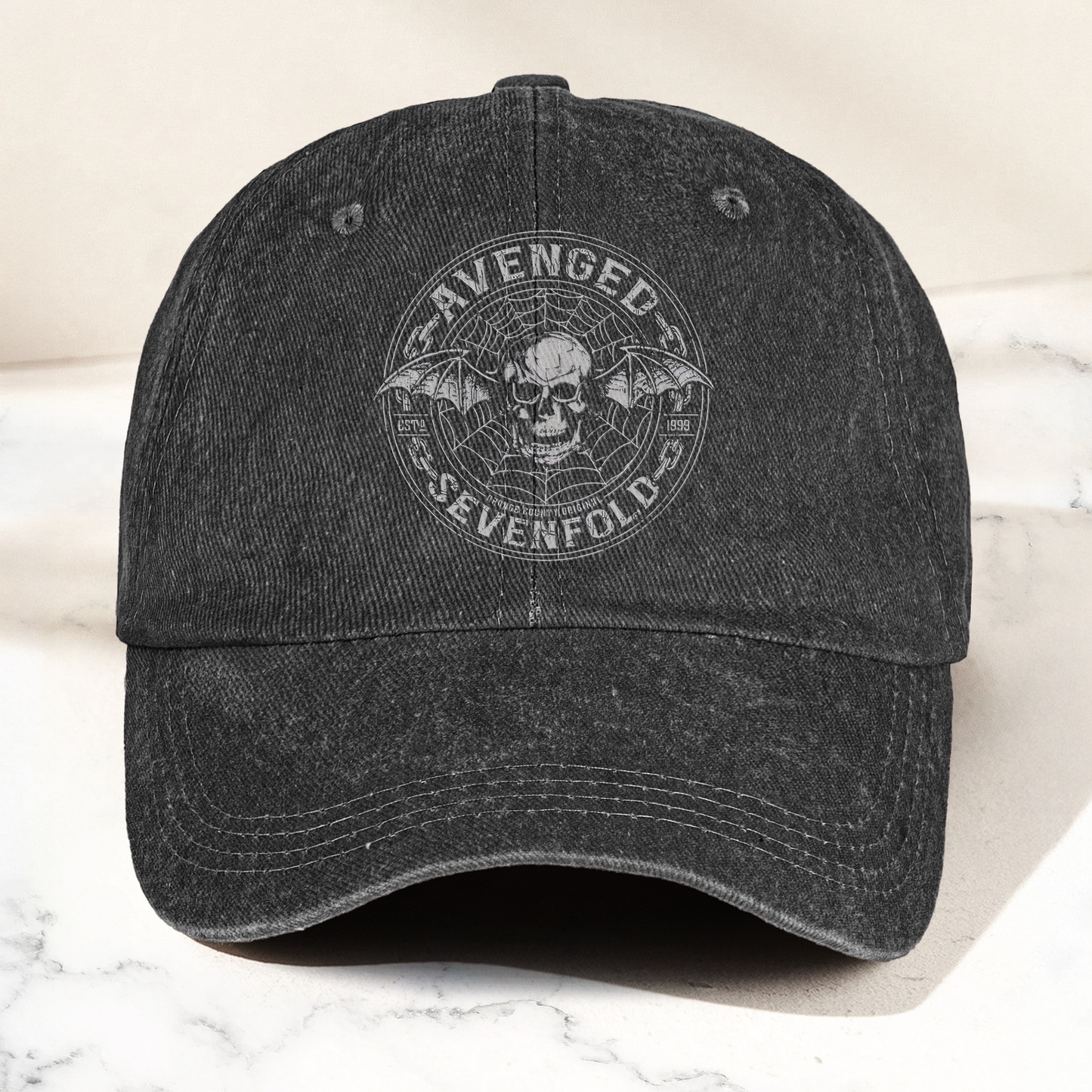 Avenged Sevenfold Deathbat Logo Denim Cap – Retro Vintage Dad Cap Gift For Dad (With Box)