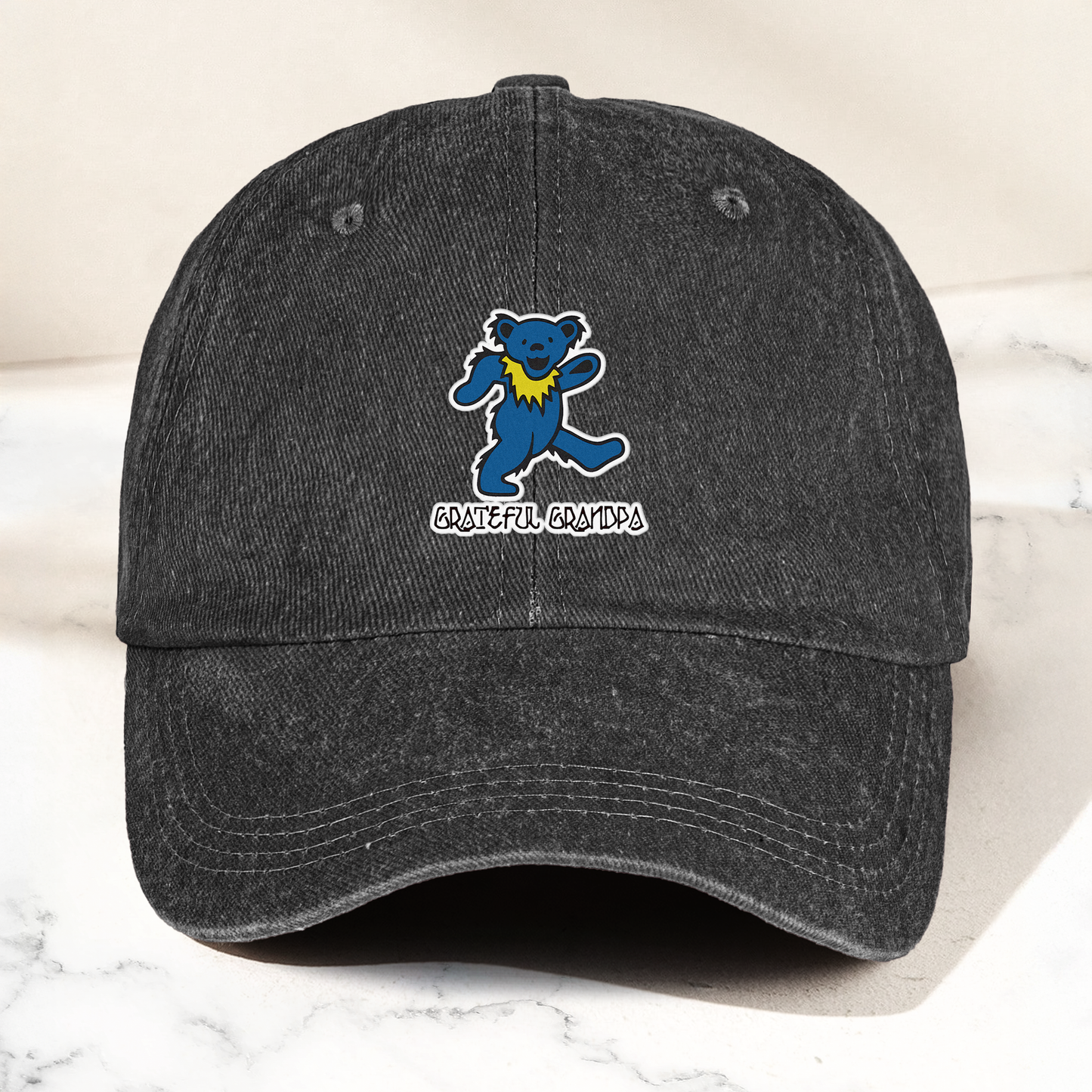 Grateful Grandpa Denim Cap – Dancing Bear Retro Dad Hat Gift for Grandpa (With Box)