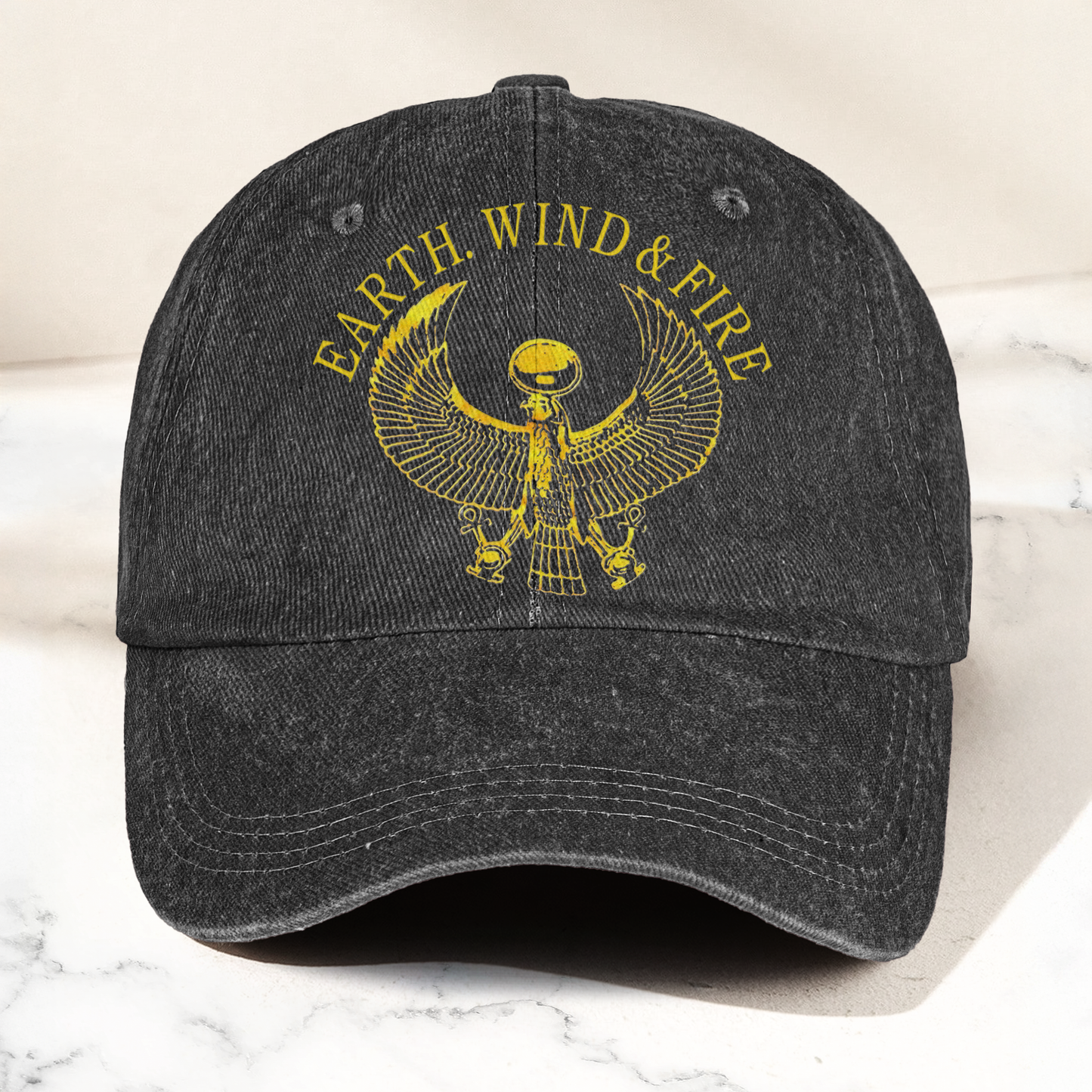Earth Wind Fire Vintage Gold Egyptian Falcon Logo Denim Cap – Retro Vintage Dad Cap Gift For Dad (With Box)