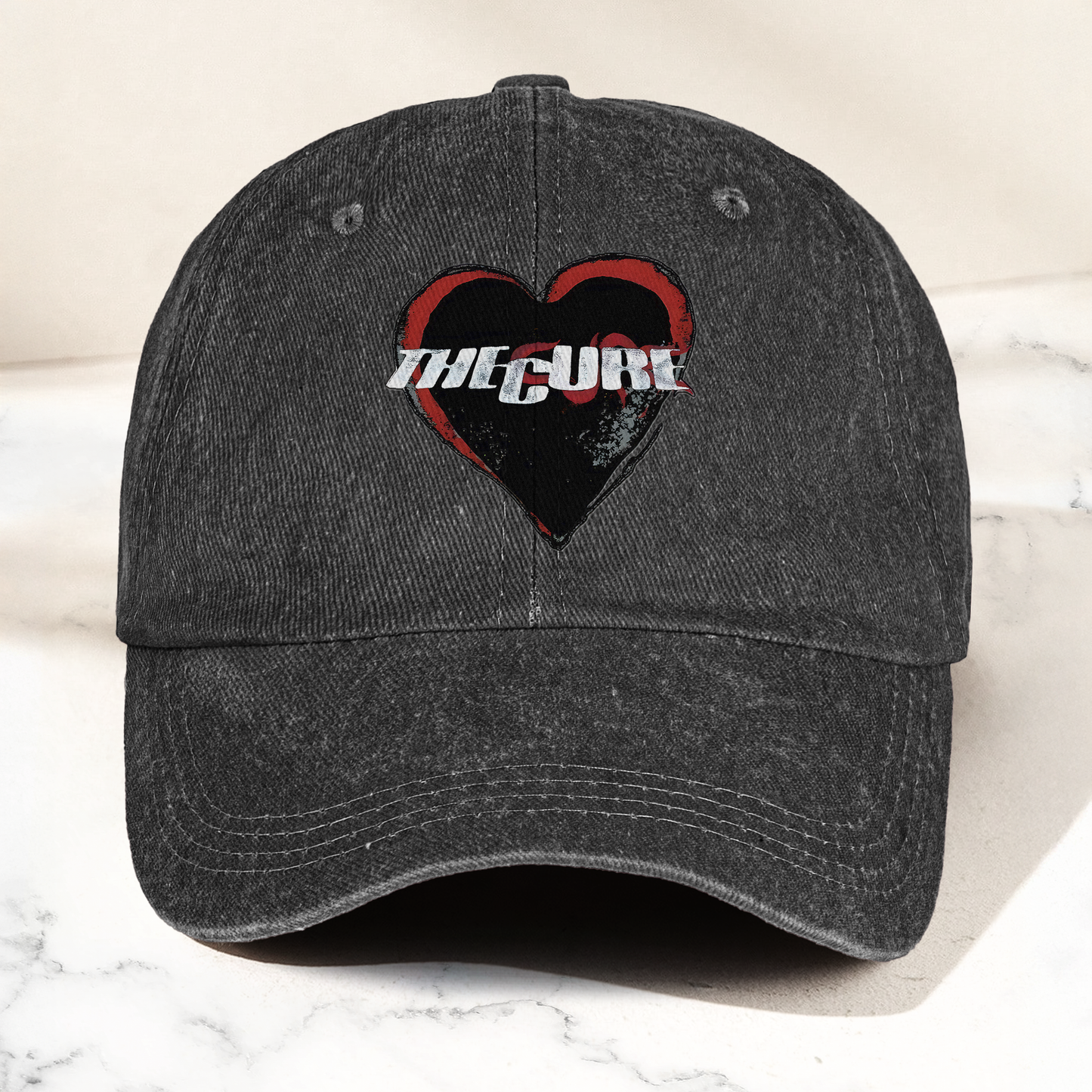 The Cure Heart Logo Denim Cap – Vintage The Cure Band Album Merch Gift for Dad (With Box)