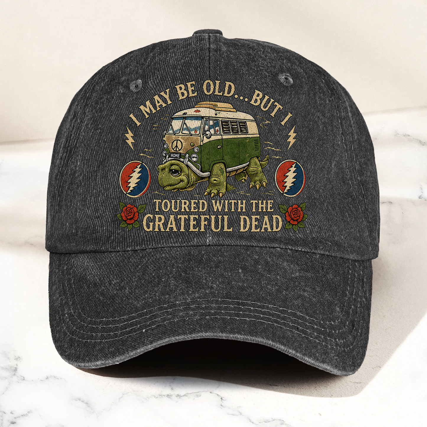 Grateful Dead I May Be Old But I Toured Bus Terrapin Denim Cap – Retro Vintage Dad Cap Gift For Dad (With Box)