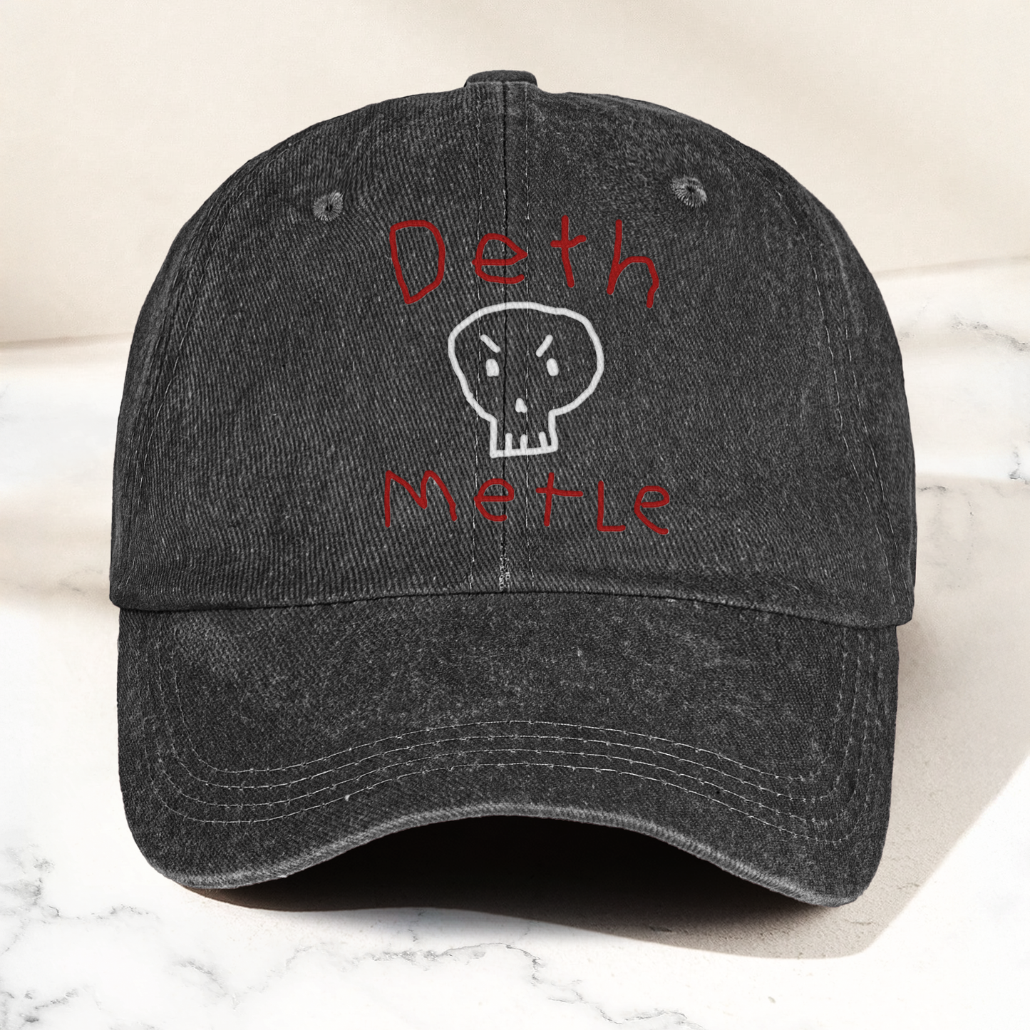 Death Metal Skull Deth Metle Denim Cap – Heavy Metal Emo Dad Cap Gift For Dad (With Box)