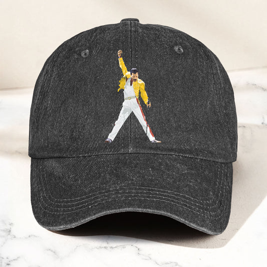 Vintage Freddie Mercury Denim Cap – Queen Band Tribute Merch Dad Hat (With Box)