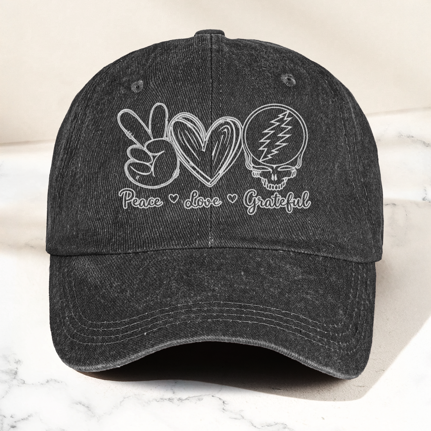 Peace Love Grateful Skull Vintage Dad Hat – Retro Grateful Dead Band Washed Cap Gift For Dad (With Box)