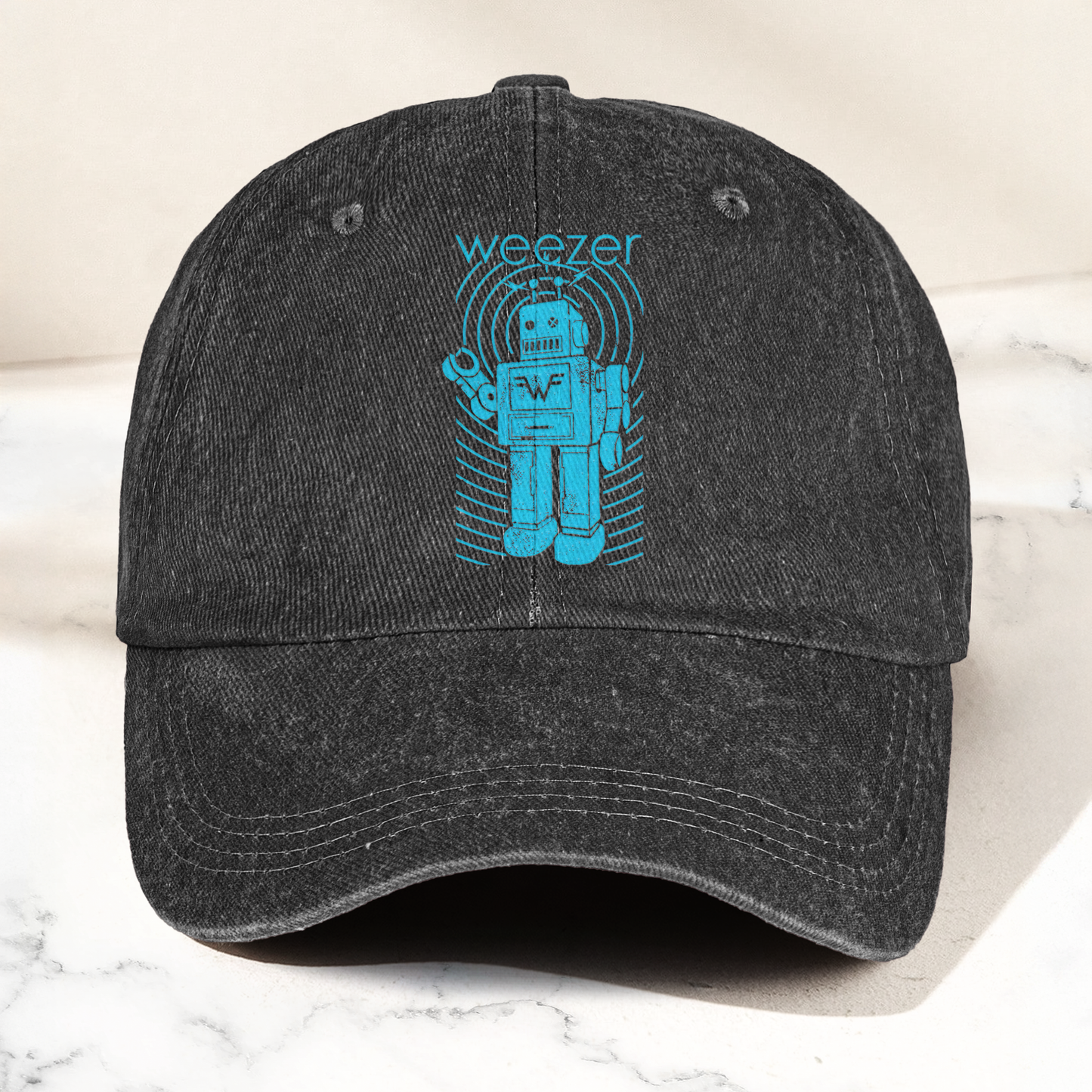 Weezer Rock Band Robot Logo Vintage Denim Cap – Retro  Weezer Band Cap Gift For Dad (With Box)