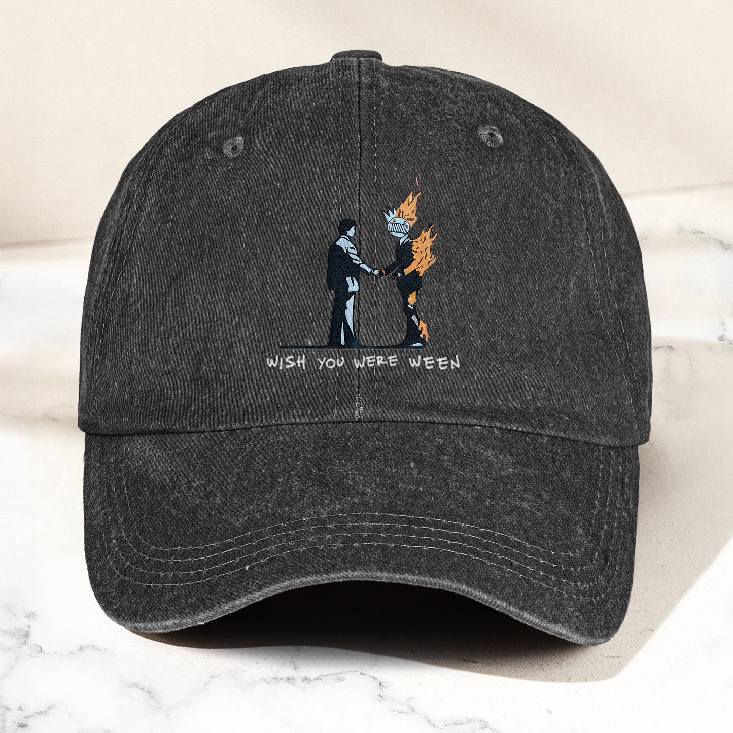 Wish You Were Ween Pink Floyd Denim Cap – Retro Pink Floyd Merch Gift for Dad (With Box)