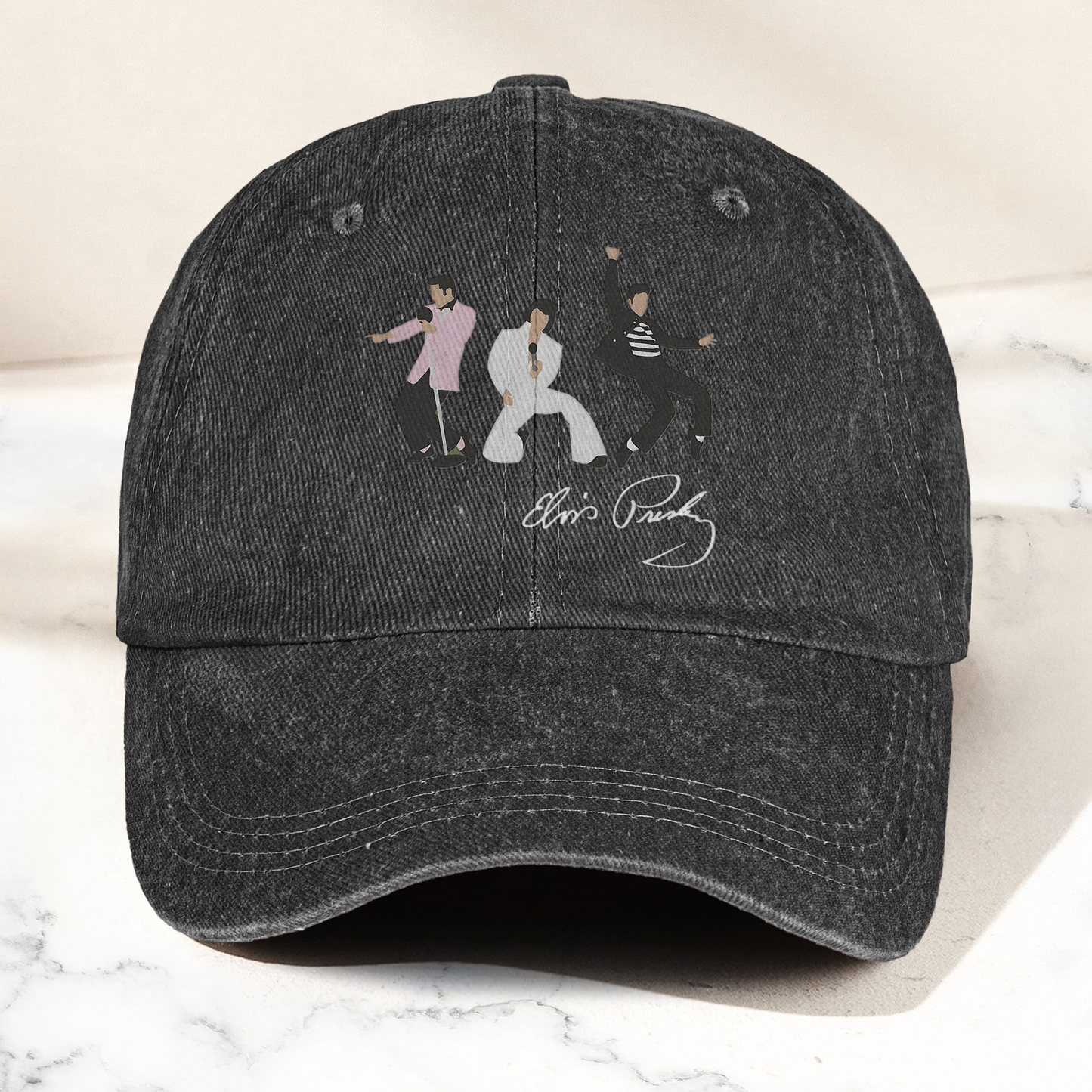 Elvis Presley With Sign Graphic Denim Cap – Vintage Elvis Presley Album Merch Gift for Dad (With Box)