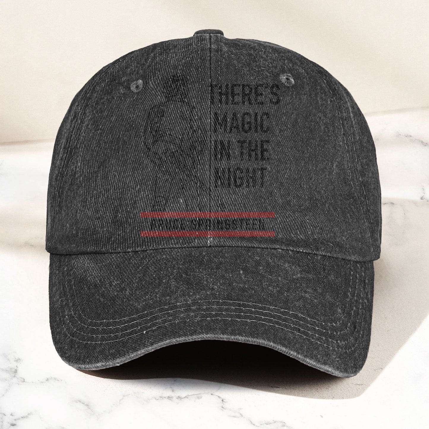Bruce Springsteen Magic In The Night Black Version Denim Cap - Retro Vintage Dad Cap Gift For Dad (With Box)