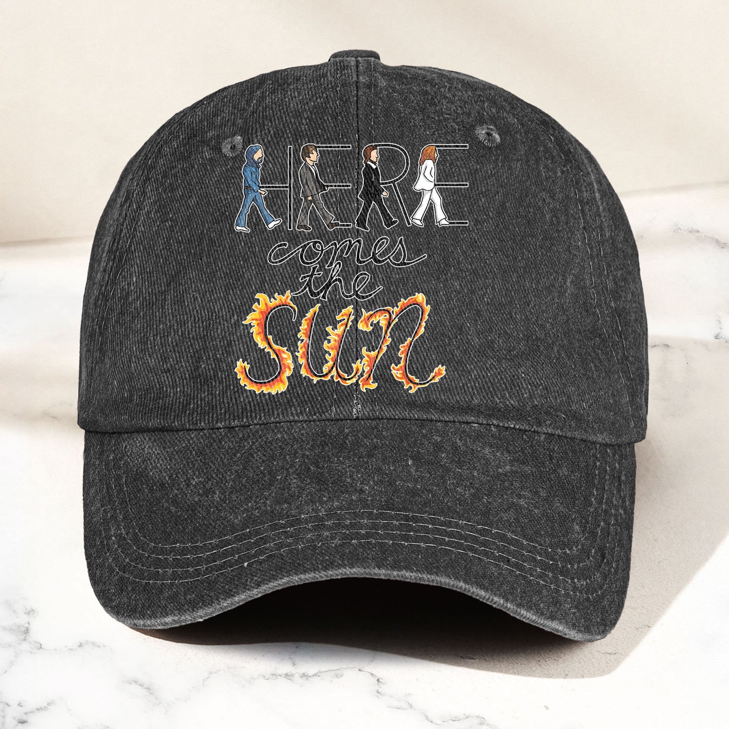 Here Comes the Sun Denim Cap – Retro The Beatles Tribute Merch Dad Hat (With Box)