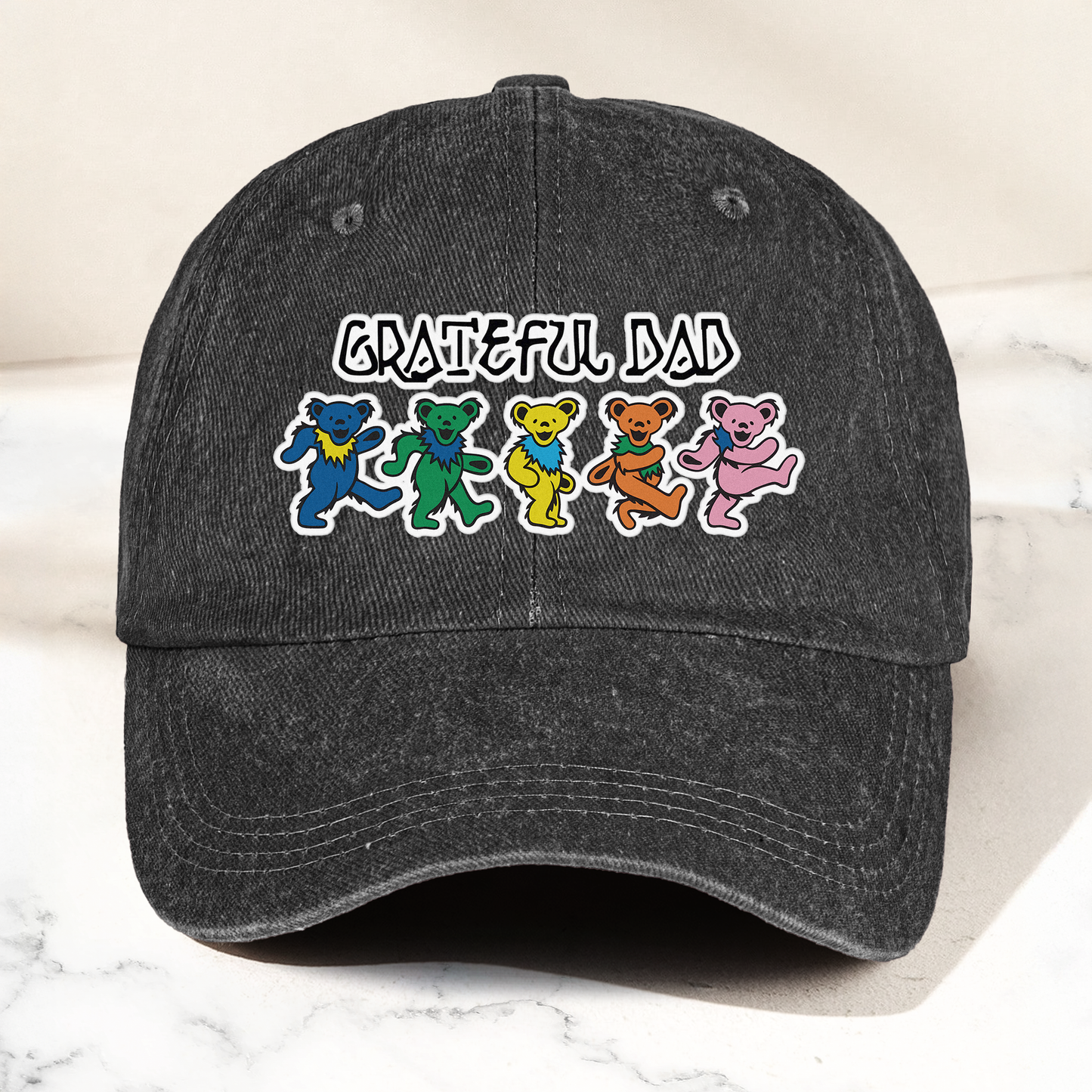 Grateful Dad Denim Cap – Dancing Bears Retro Music Dad Hat (With Box)