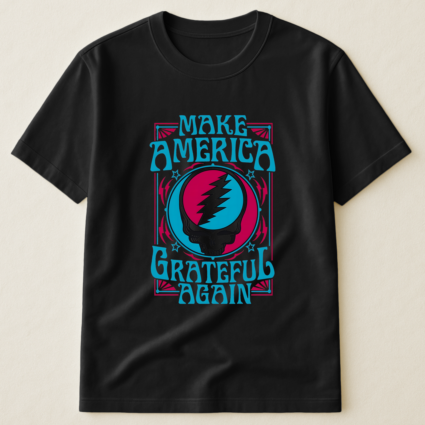 Make America Grateful Again T-Shirt – Retro Skull Lightning Music Parody Tee