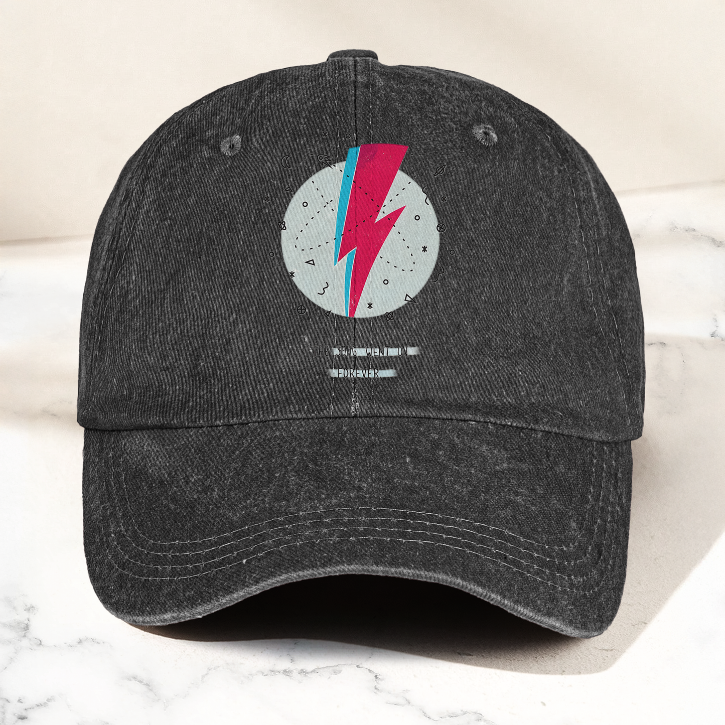 David Bowie Inspired Lightning Bolt Ziggy Stardust Denim Cap – Retro Music Fan Cap Gift For Dad (With Box)