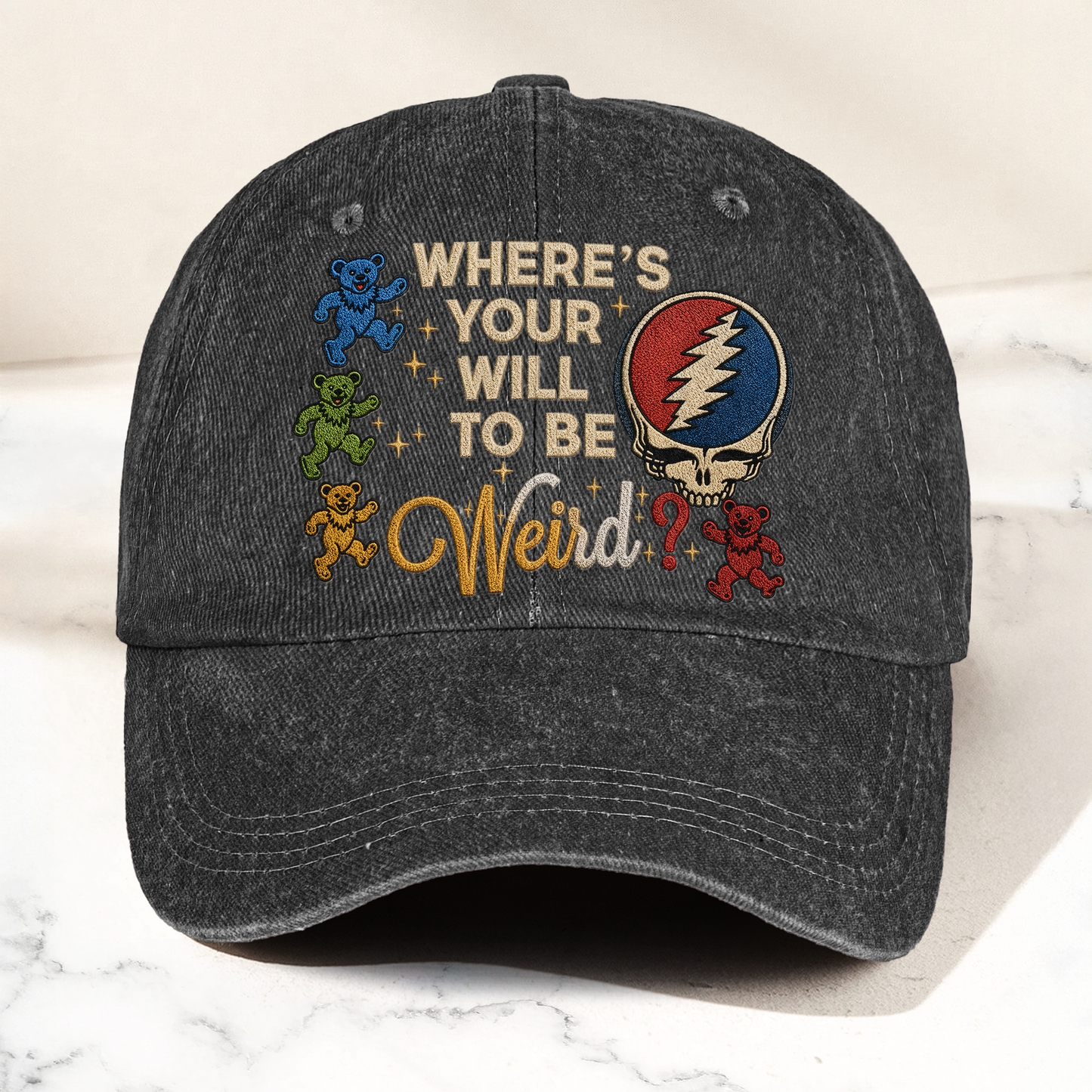 Grateful Dead Steal Your Face Where's Your Will To Be Weird Denim Cap – Retro Vintage Dad Cap Gift For Dad (With Box)
