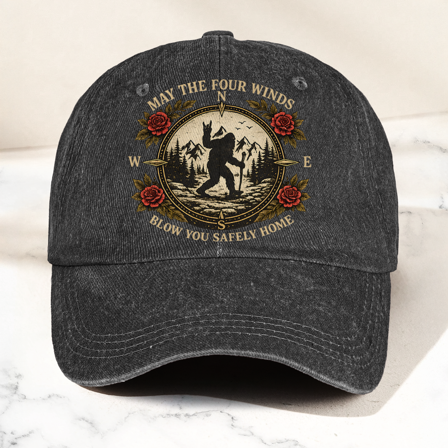 Grateful Dead Franklin's Tower May The Four Winds Blow You Safely Home Bigfoot Sasquatch Denim Cap – Retro Vintage Dad Cap Gift For Dad (With Box)