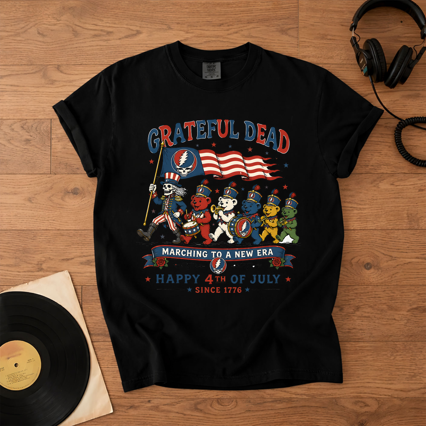 Grateful Dead Happy 4th of July Marching To A New Era Uncle Sam Bears Graphic T-Shirt – Retro Rock Metal Music Fan Merch Tee