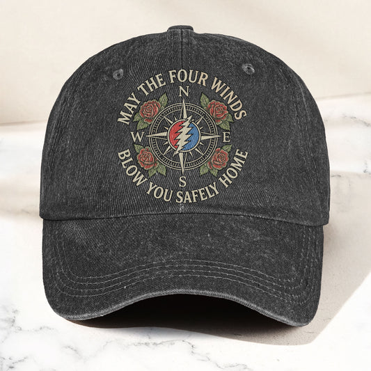 Grateful Dead May The Four Winds Blow You Safely Home Vintage Band Denim Cap - Retro Vintage Dad Cap Gift For Dad (With Box)
