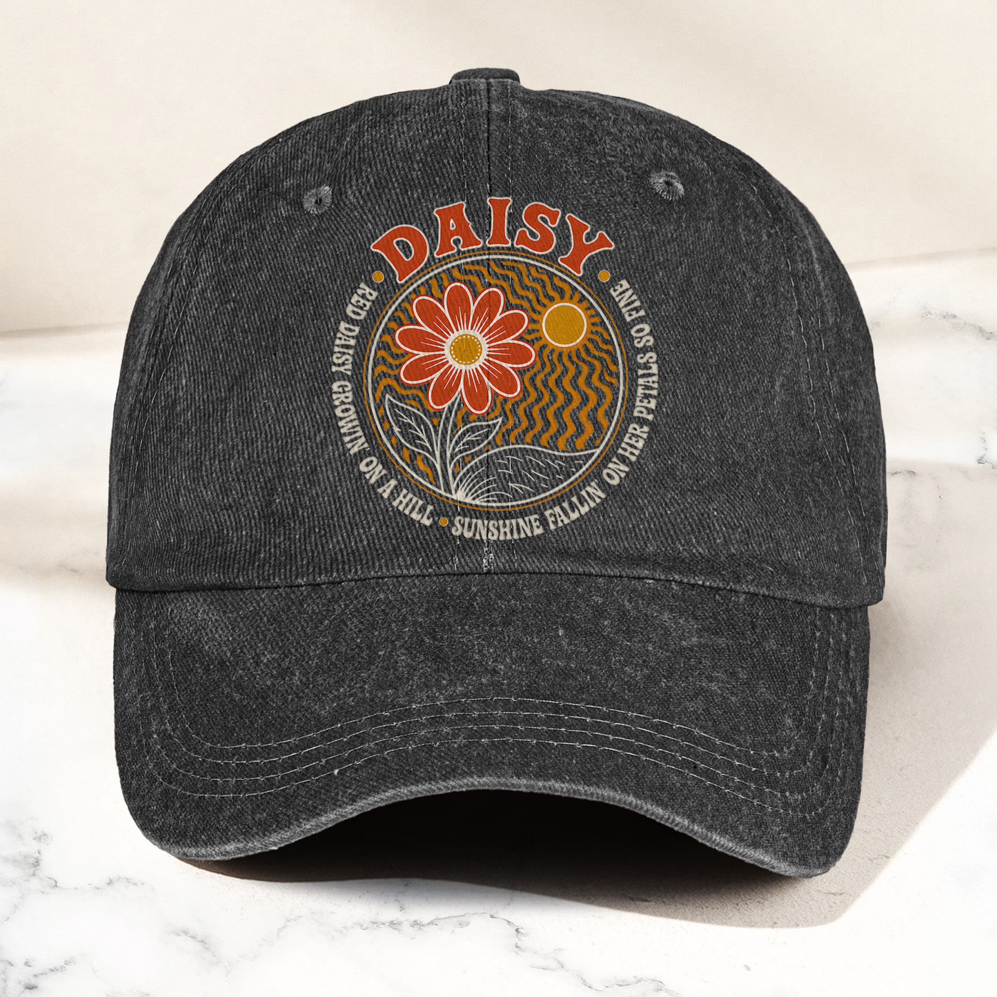 Grateful Dead Red Daisy Lyrics Music Merch Denim Cap – Retro Vintage Dad Cap Gift For Dad (With Box)
