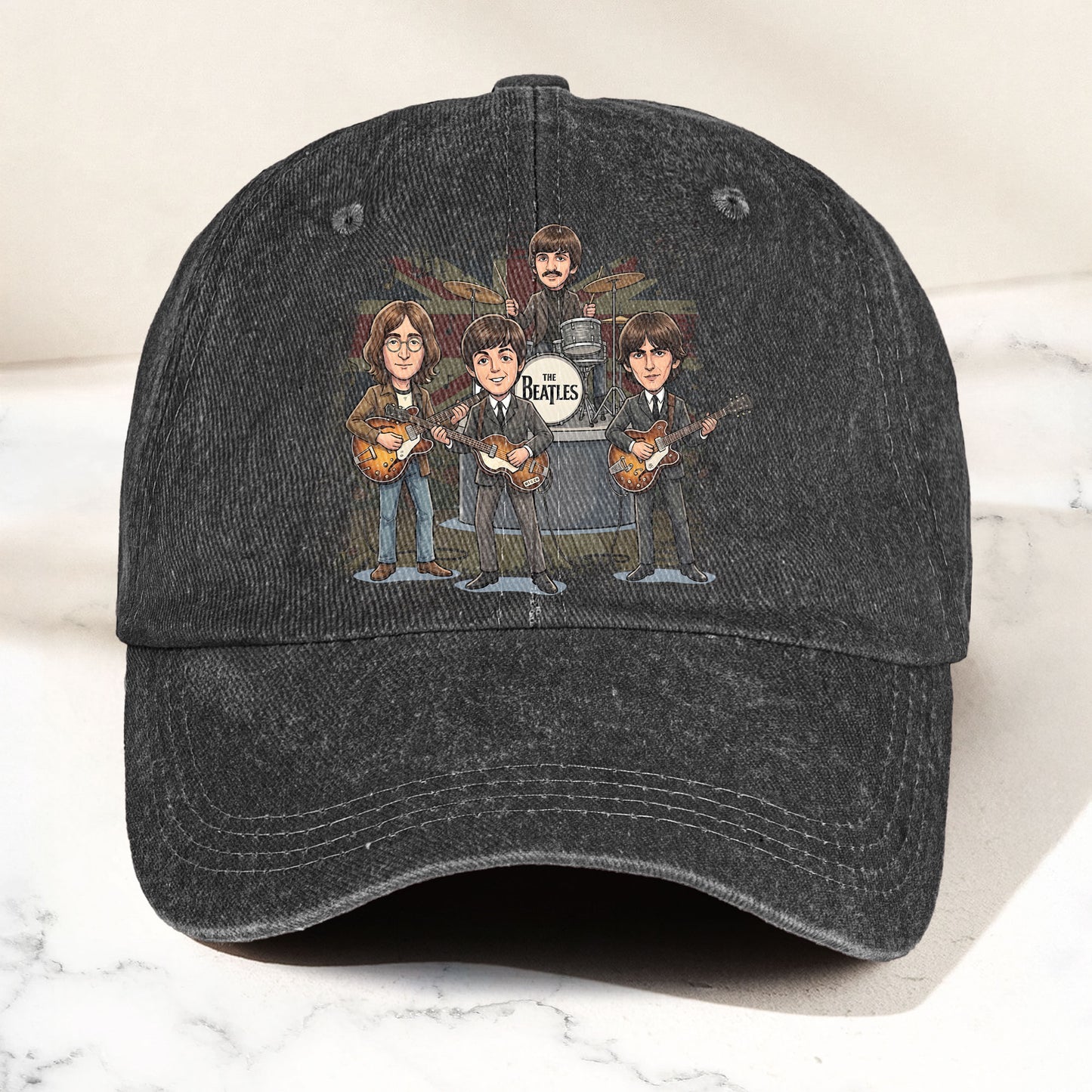 The Beatles And Their Instruments Cartoon Denim Cap – Retro Music Fan Cap Gift For Dad (With Box)