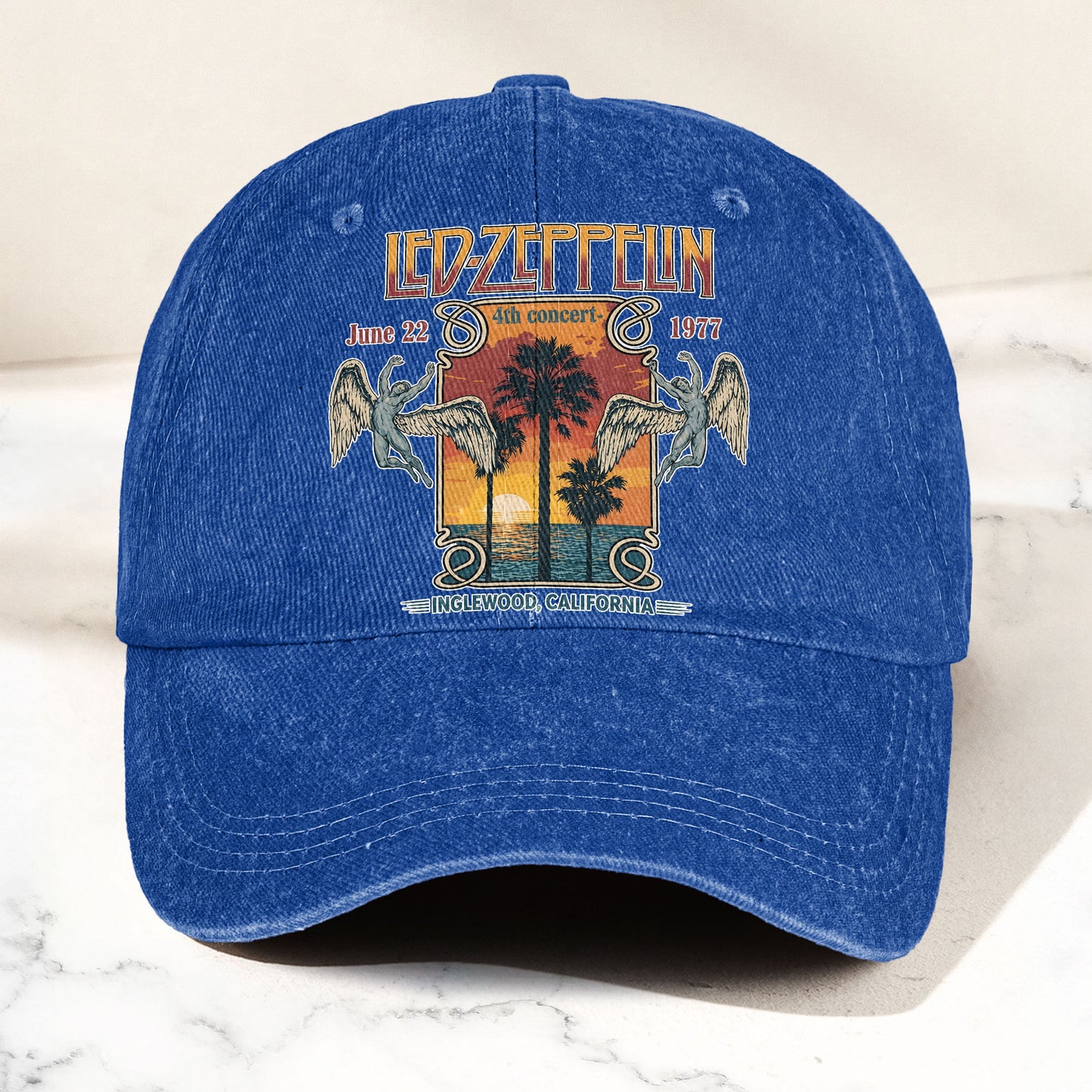 Led Zeppelin 1977 California Concert Graphic Music Merch Denim Cap – Retro Vintage Dad Cap Gift For Dad (With Box)