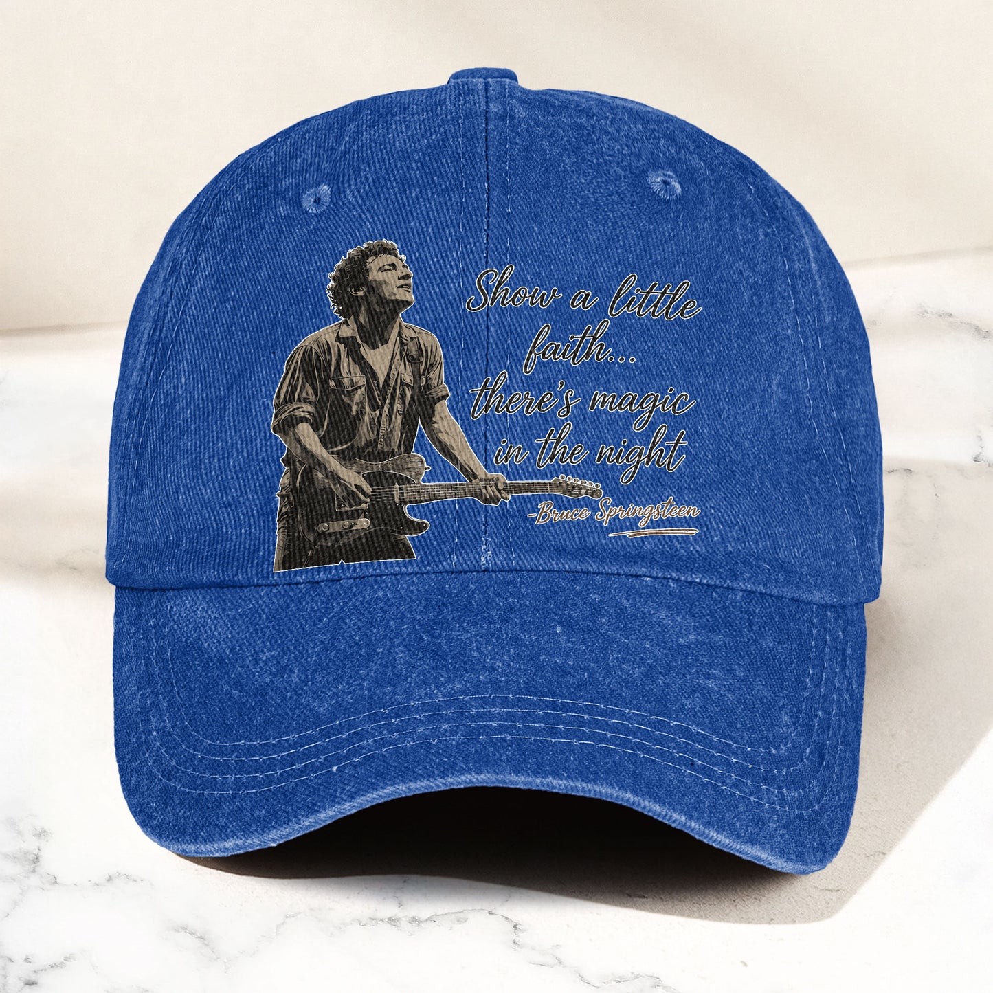 Bruce Springsteen Thunder Road Lyric Show A Little Faith Denim Cap – Retro Vintage Dad Cap Gift For Dad (With Box)