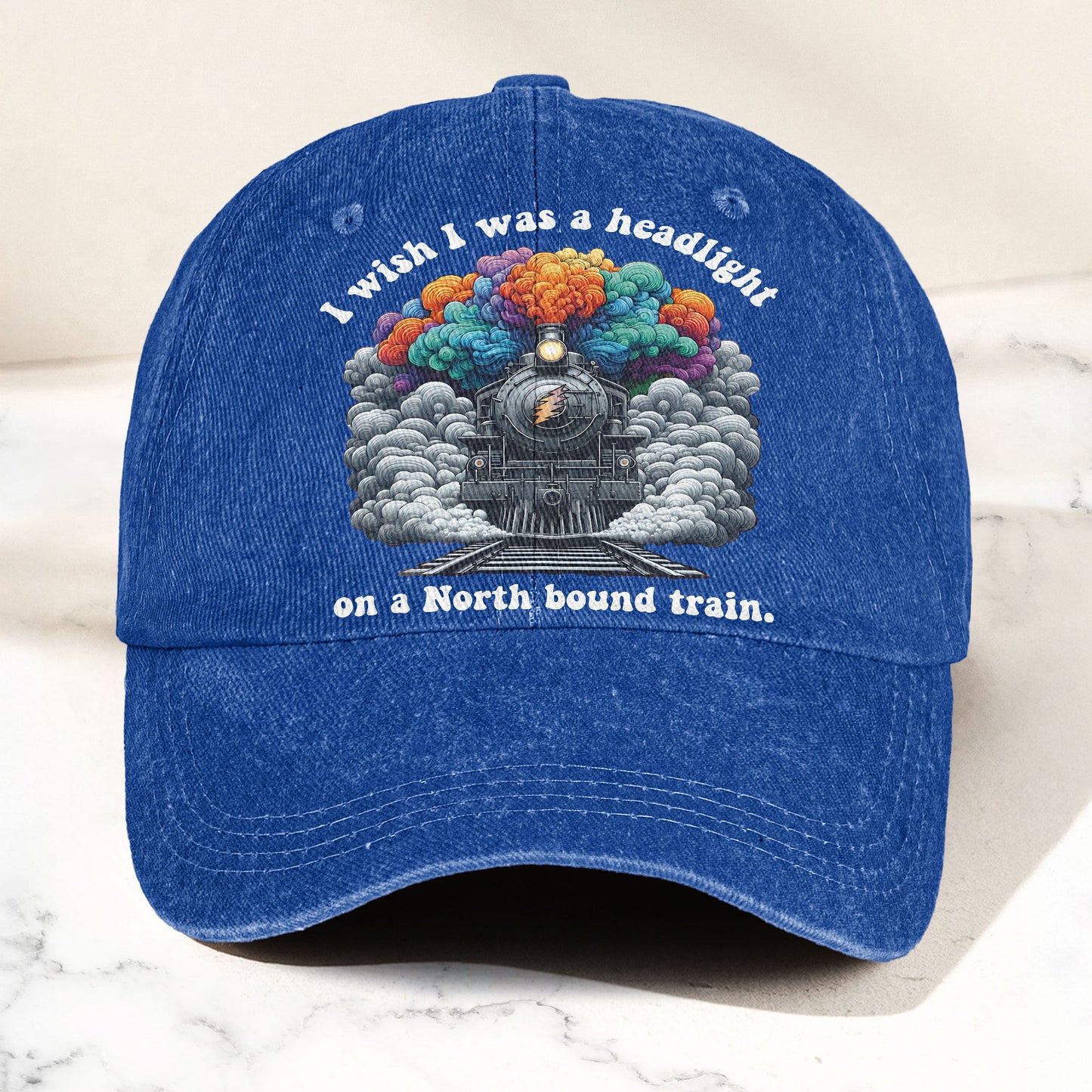 Grateful Dead I Know You Rider Headlight North Bound Train Denim Cap – Retro Vintage Dad Cap Gift For Dad (With Box)