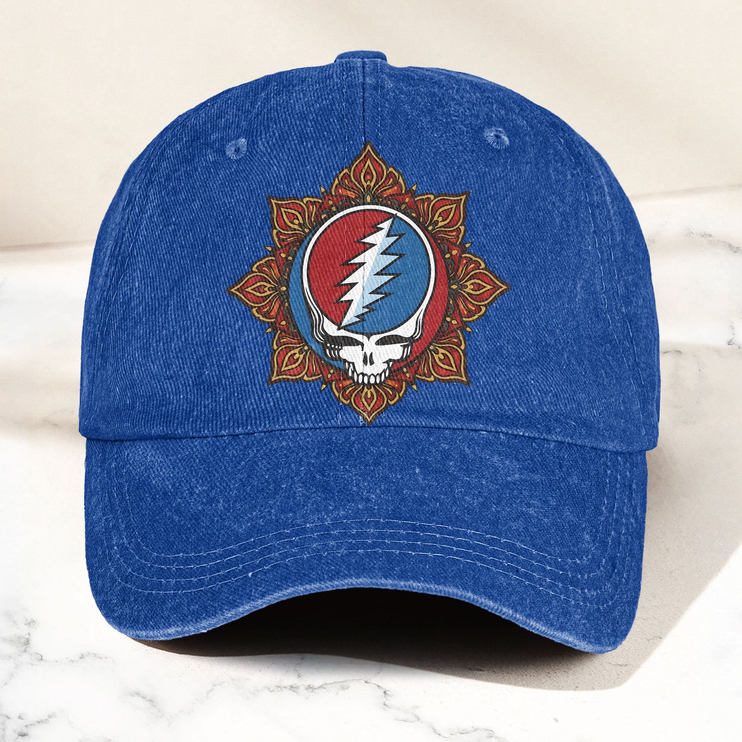 Grateful Dead Steal Your Face Mandala Lightning Skull Denim Cap – Retro Vintage Dad Cap Gift For Dad (With Box)