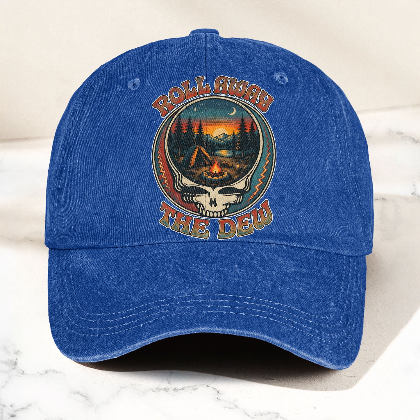 Grateful Dead Franklins Tower Roll Away The Dew Camping Denim Cap – Retro Vintage Dad Cap Gift For Dad (With Box)
