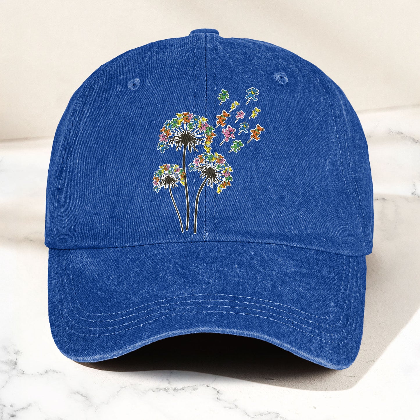 Grateful Dead Dancing Bears Dandelion Graphic Denim Cap – Retro Vintage Dad Cap Gift For Dad (With Box)