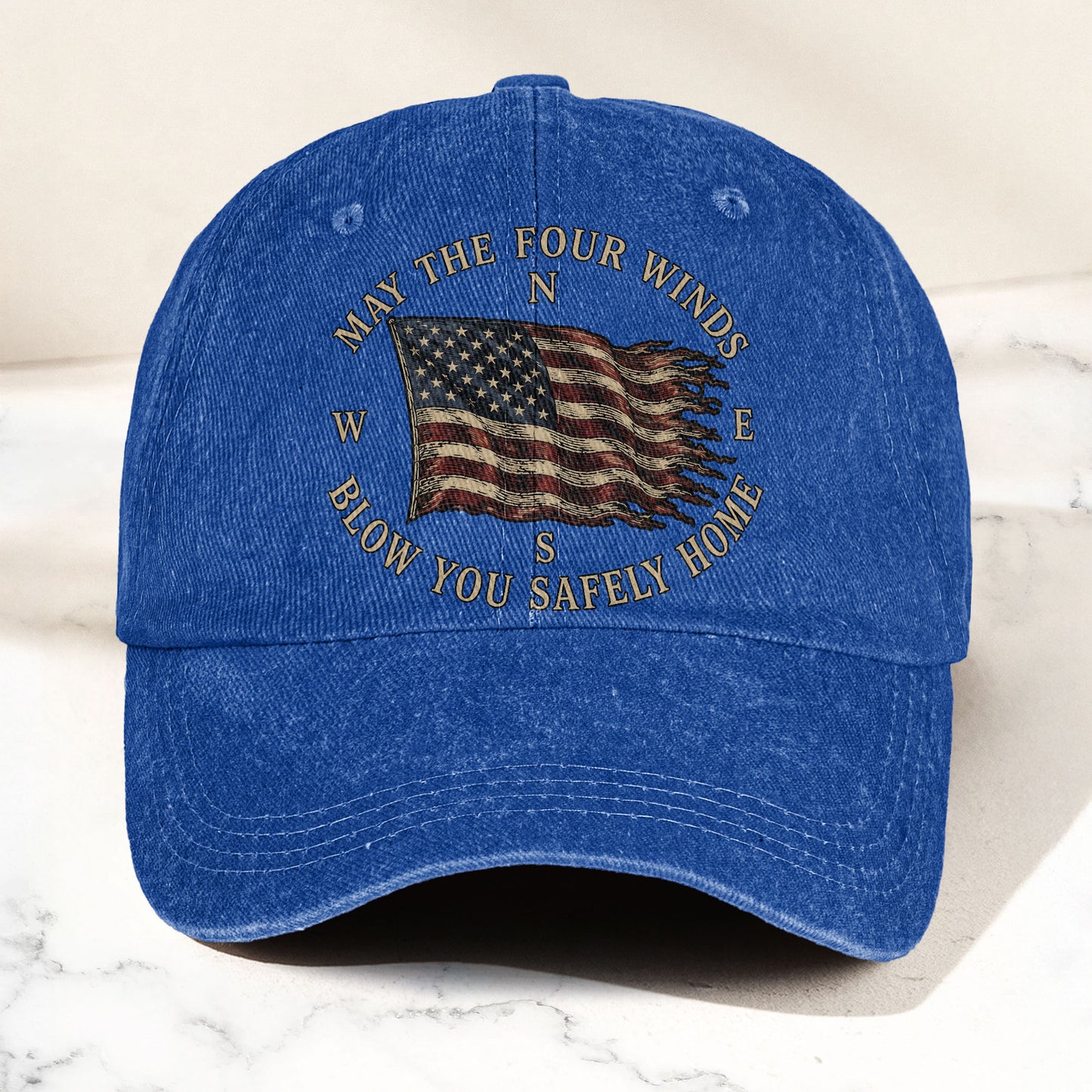 May The Four Winds Blow You Safely Home American Flag Denim Cap – Retro Vintage Dad Cap Gift For Dad (With Box)