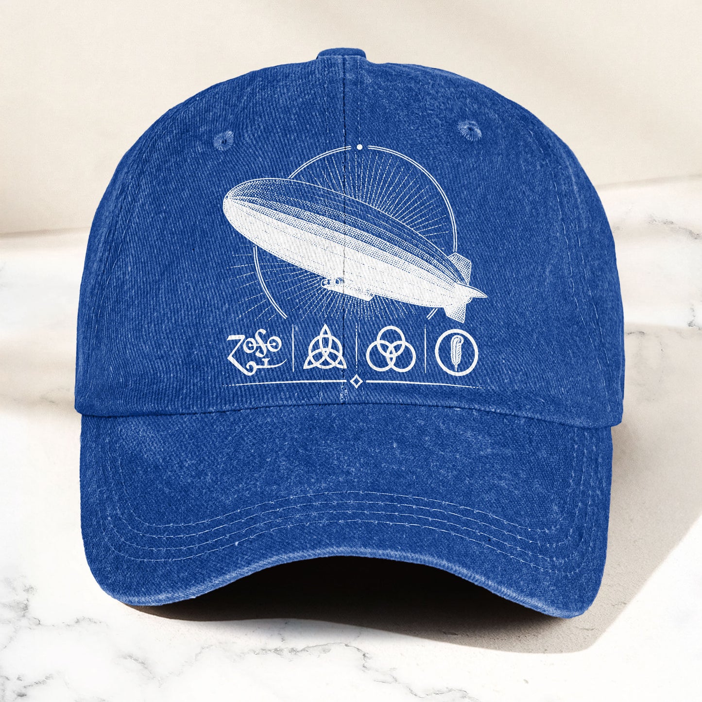 Led Zeppelin Zoso Four Symbols Airship Graphic Music Merch Denim Cap – Retro Vintage Dad Cap Gift For Dad (With Box)
