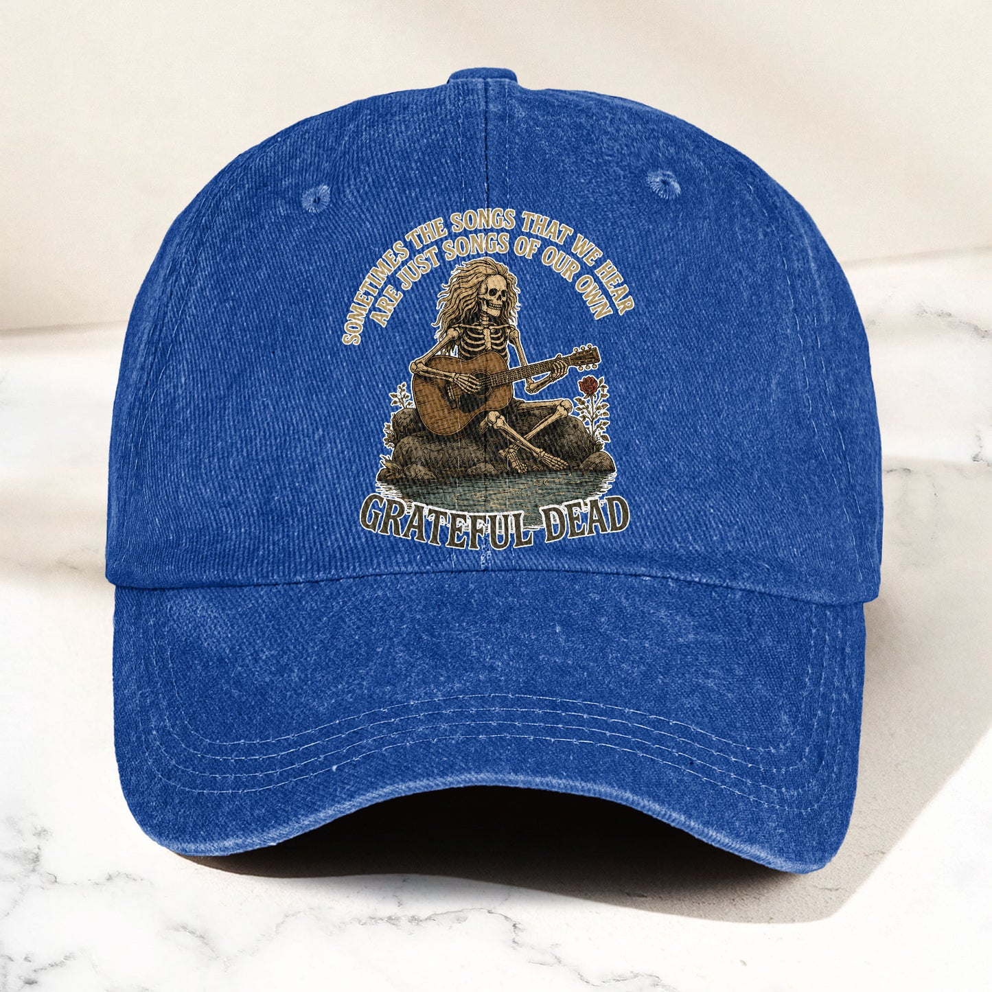 Grateful Dead Eyes Of The World Lyrics Skeleton Denim Cap – Retro Vintage Dad Cap Gift For Dad (With Box)