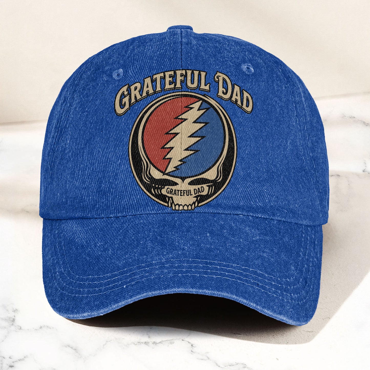 Grateful Dead Grateful Dad Steal Your Face Lightning Skull Denim Cap – Retro Vintage Dad Cap Gift For Dad (With Box)
