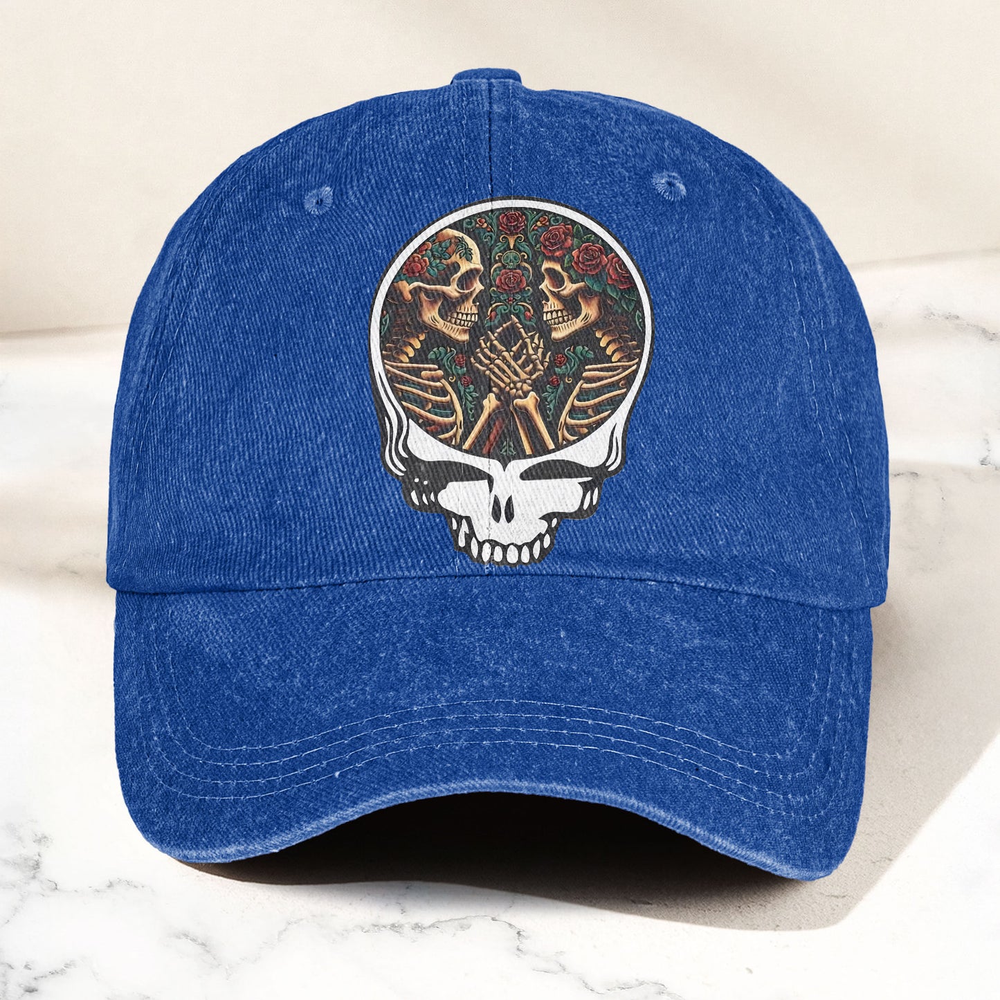 Grateful Dead Lovers Skeletons Steal Your Face Music Merch Denim Cap – Retro Vintage Dad Cap Gift For Dad (With Box)