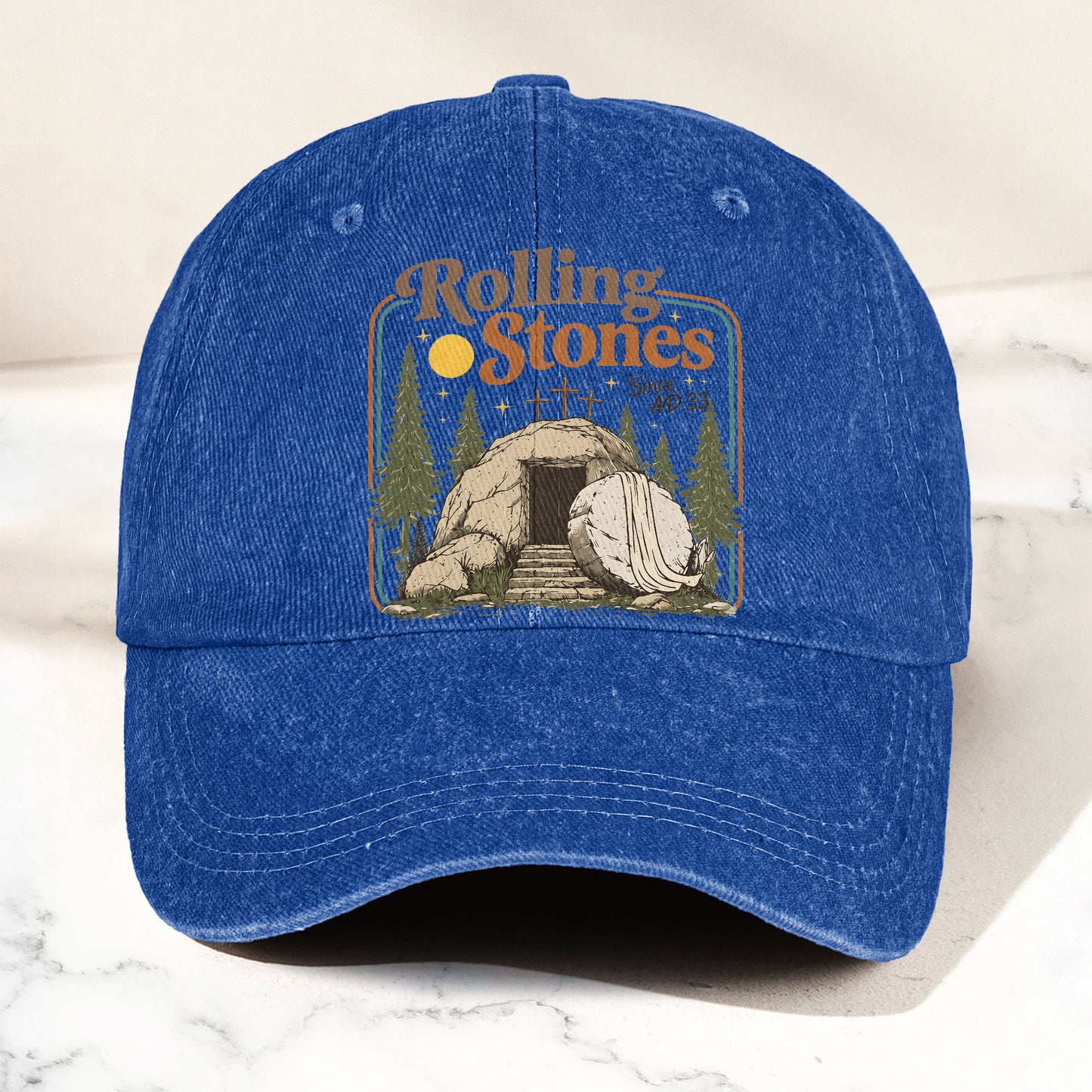The Rolling Stones Christian Parody Empty Tomb Music Merch Denim Cap – Retro Vintage Dad Cap Gift For Dad (With Box)