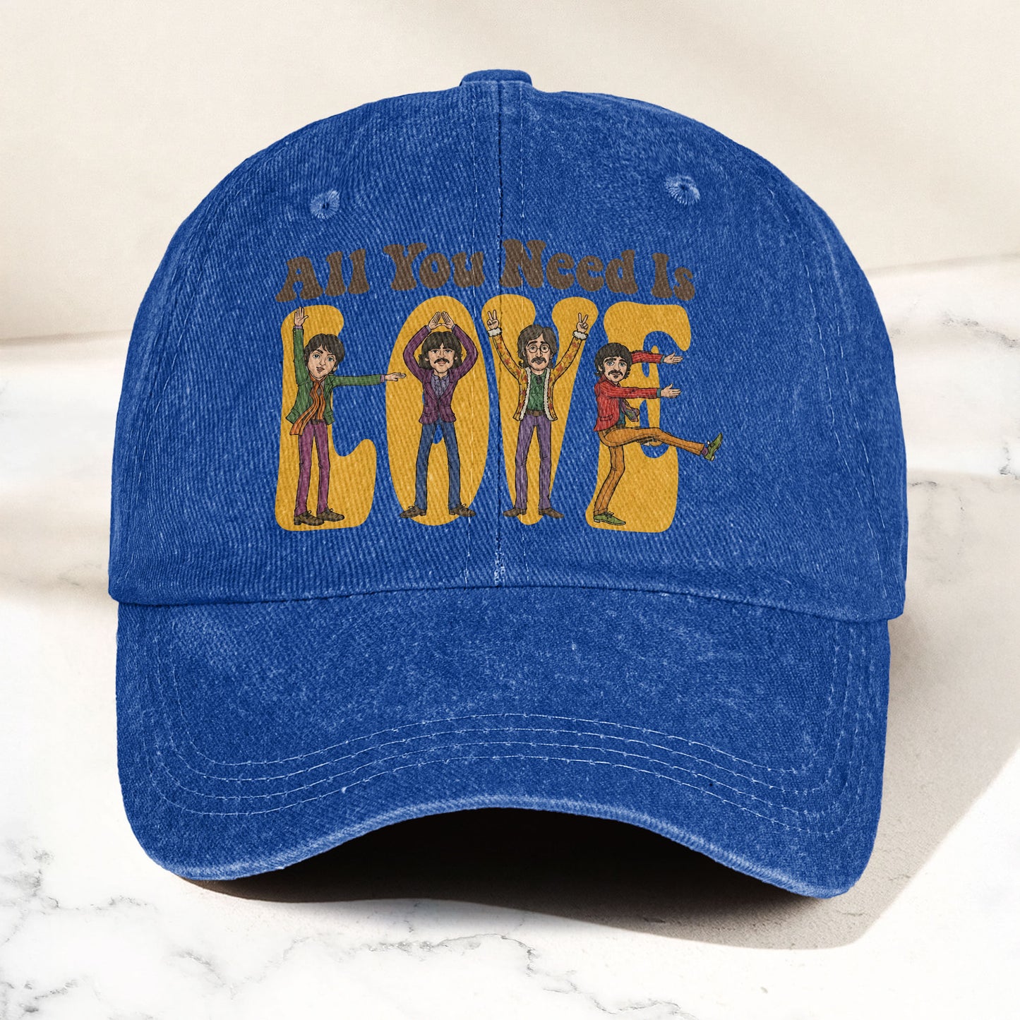 The Beatles All You Need Is Love Cartoon Graphic Music Merch Denim Cap – Retro Vintage Dad Cap Gift For Dad (With Box)
