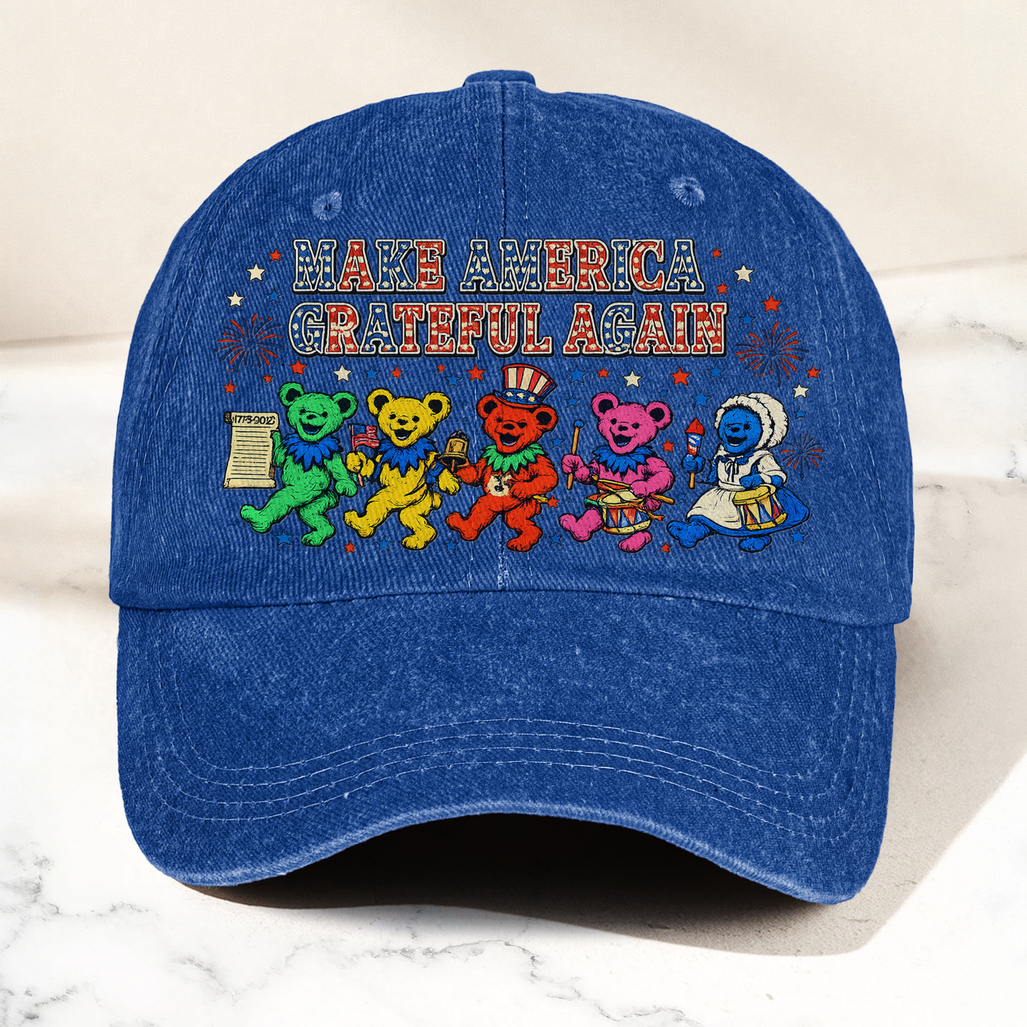 Grateful Dead Make America Grateful Again Dancing Bears Patriotic Denim Cap – Retro Vintage Dad Cap Gift For Dad (With Box)