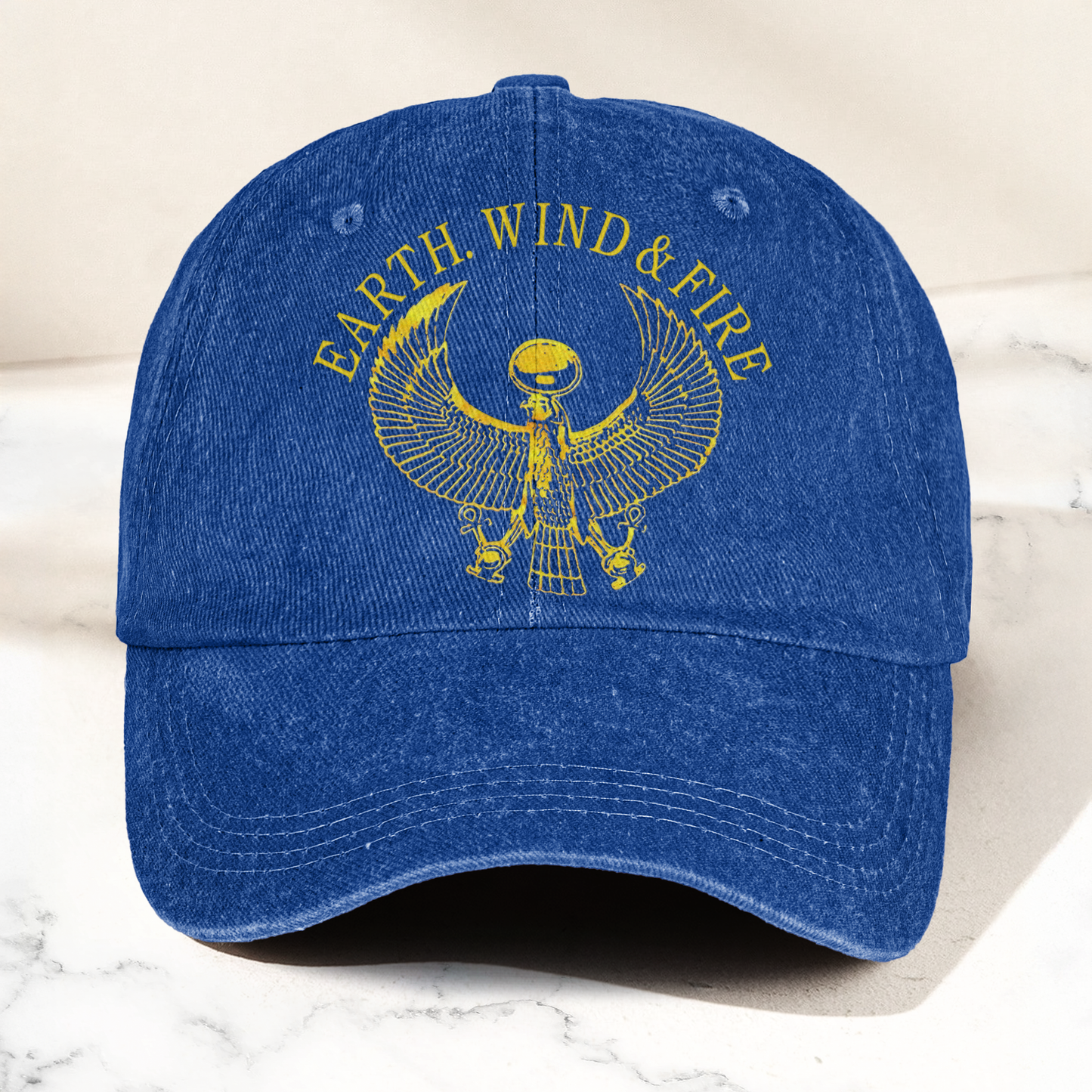 Earth Wind Fire Vintage Gold Egyptian Falcon Logo Denim Cap – Retro Vintage Dad Cap Gift For Dad (With Box)
