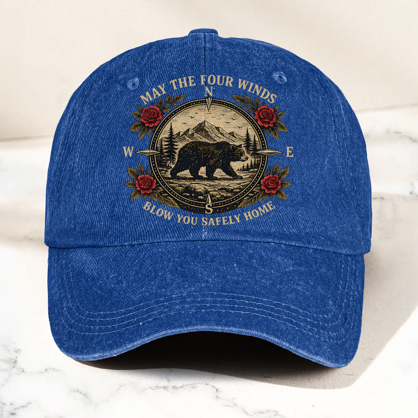 Grateful Dead Franklin's Tower May The Four Winds Blow You Safely Home Bear Nature Graphic Denim Cap – Retro Vintage Dad Cap Gift For Dad (With Box)