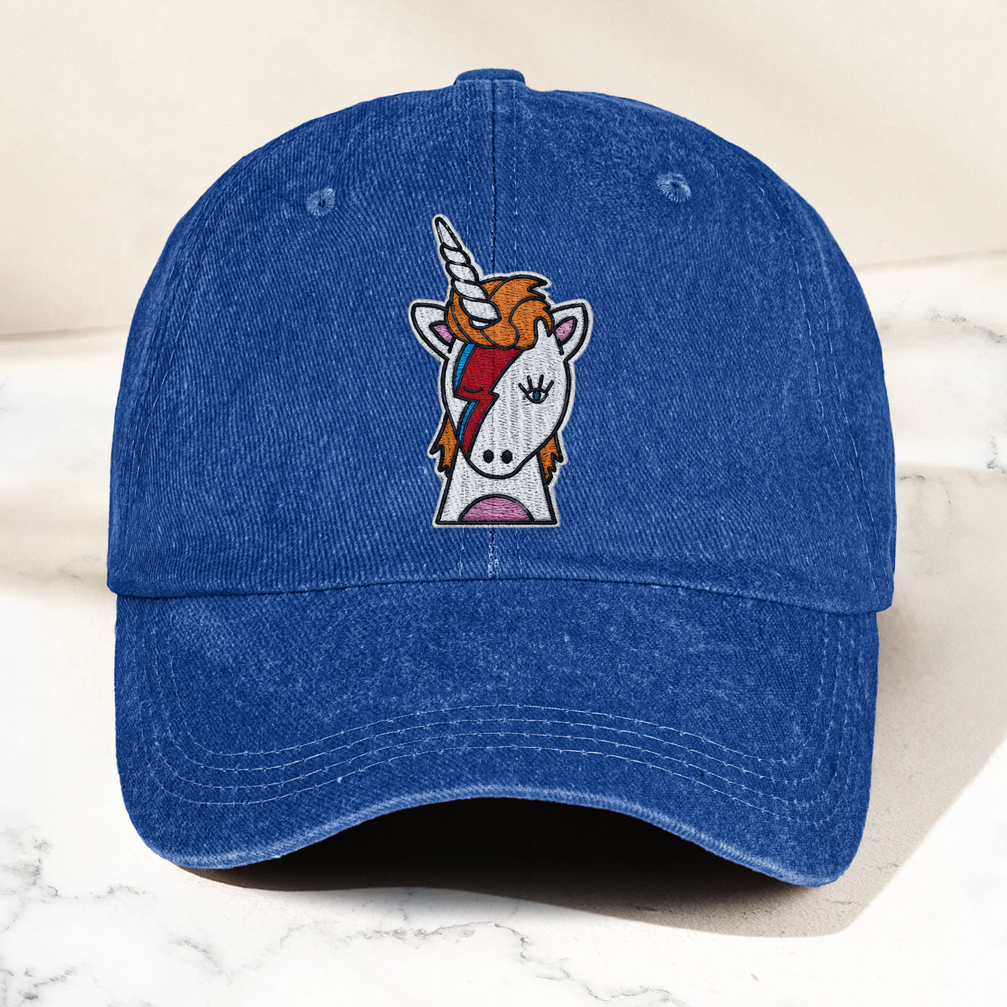 David Bowie Unicorn Lightning Bolt Denim Cap – Retro Music Fan Cap Gift For Dad (With Box)