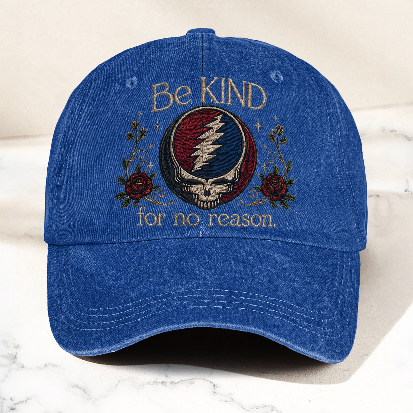 Grateful Dead Be Kind For No Reason Steal Your Face Lightning Skull Denim Cap – Retro Vintage Dad Cap Gift For Dad (With Box)