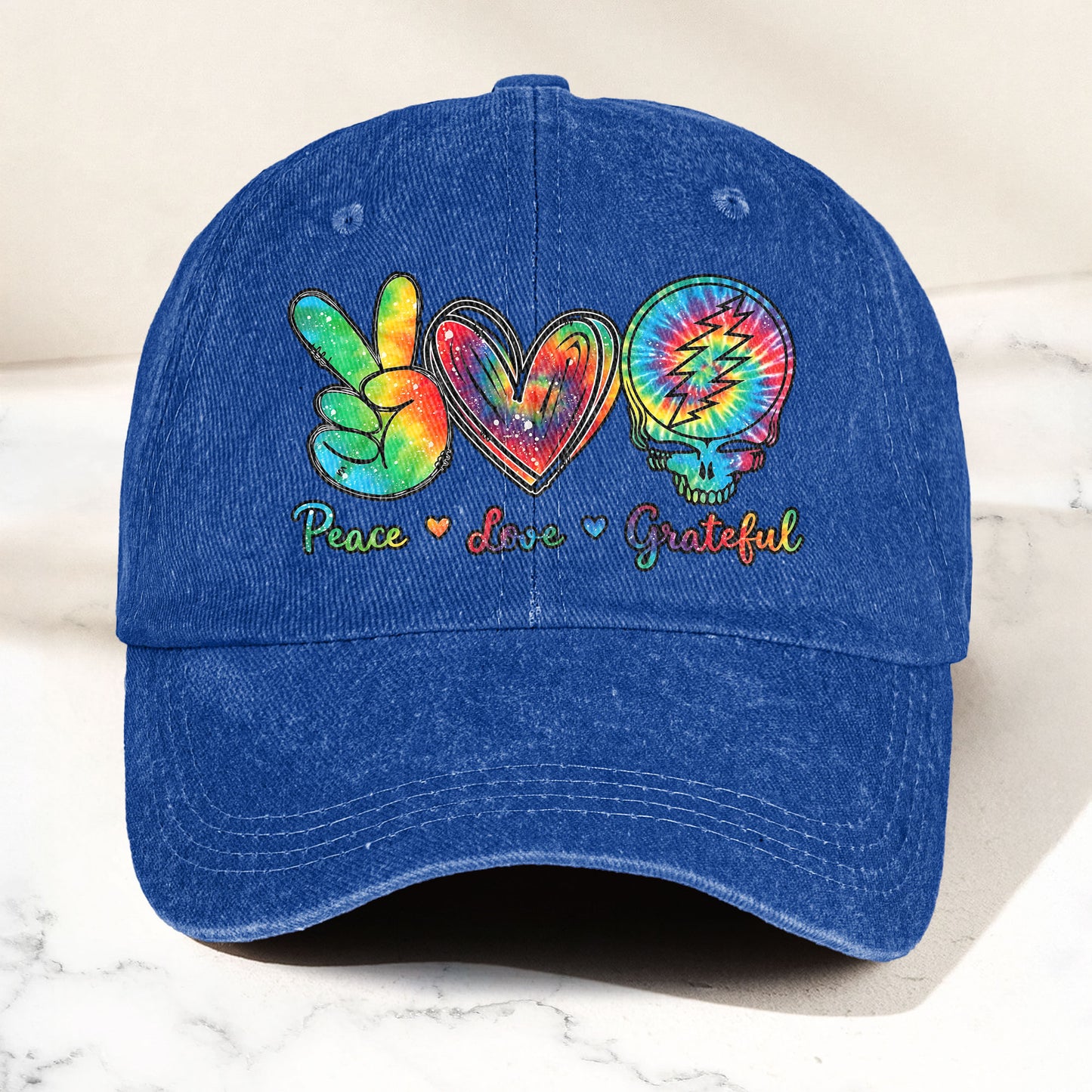 Peace Love Grateful Denim Cap – Retro Grateful Dead Merch Gift for Dad (With Box)