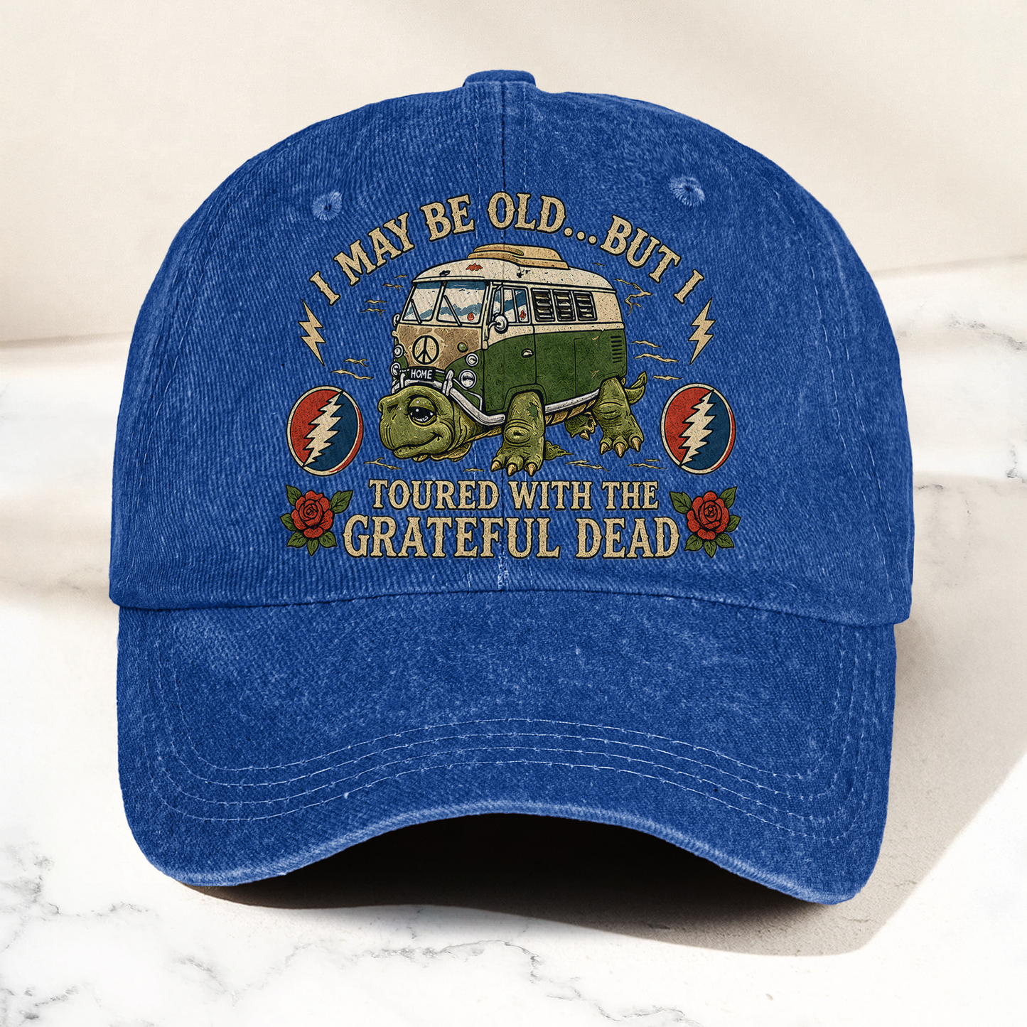 Grateful Dead I May Be Old But I Toured Bus Terrapin Denim Cap – Retro Vintage Dad Cap Gift For Dad (With Box)