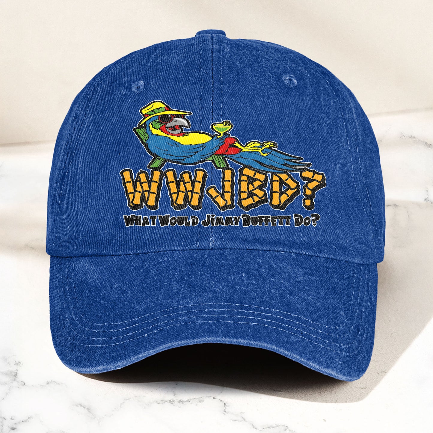 What Would Jimmy Buffett Do Denim Cap – Retro Jimmy Buffett Merch Dad Hat (With Box)